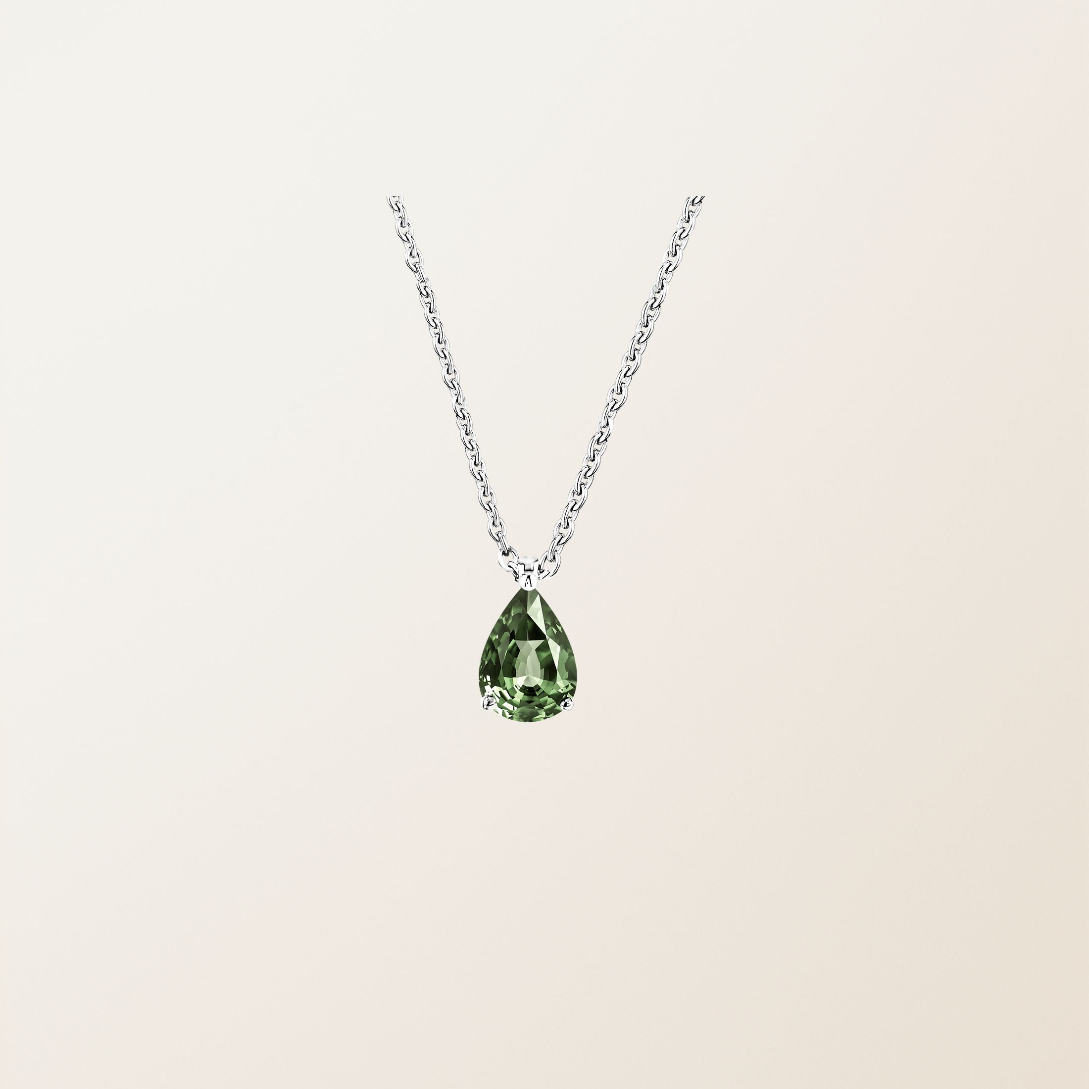 Pendentif Or blanc 18 cts Saphir Vert Olivier Lady Poire S