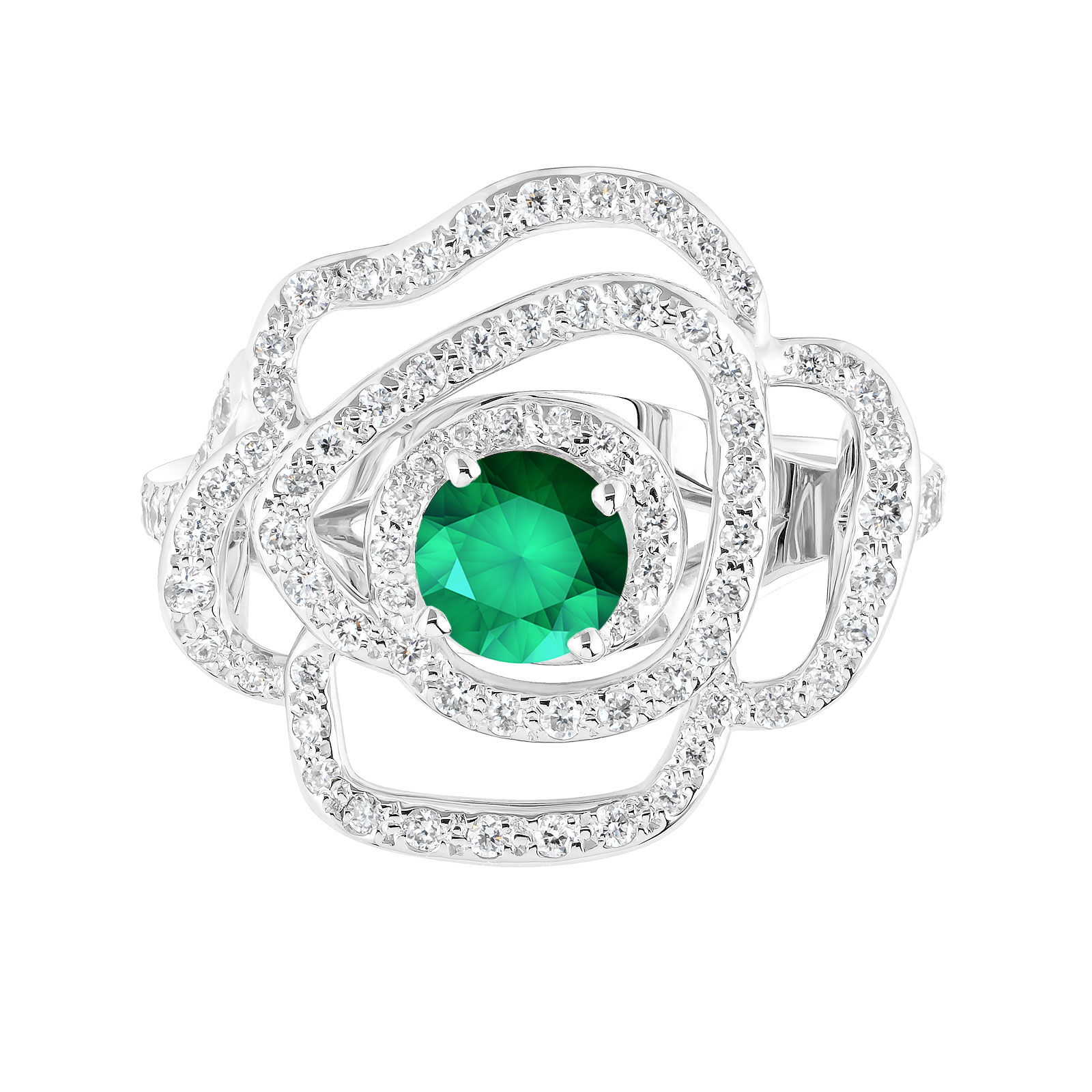 Bague Or blanc Emeraude et diamants PrimaRosa Alta 1