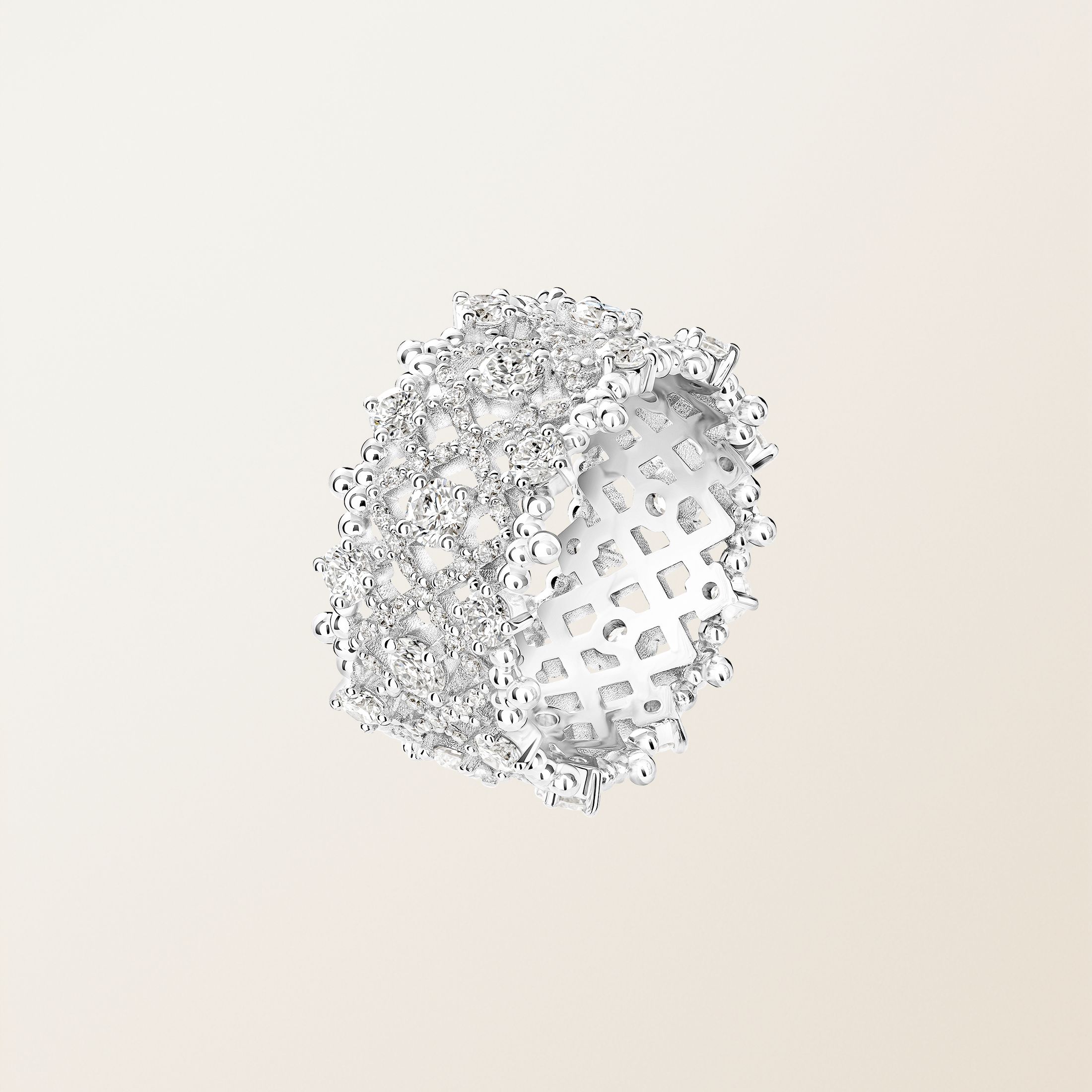 Bague Or blanc 18 cts Diamant RétroMilano Prima Pavée