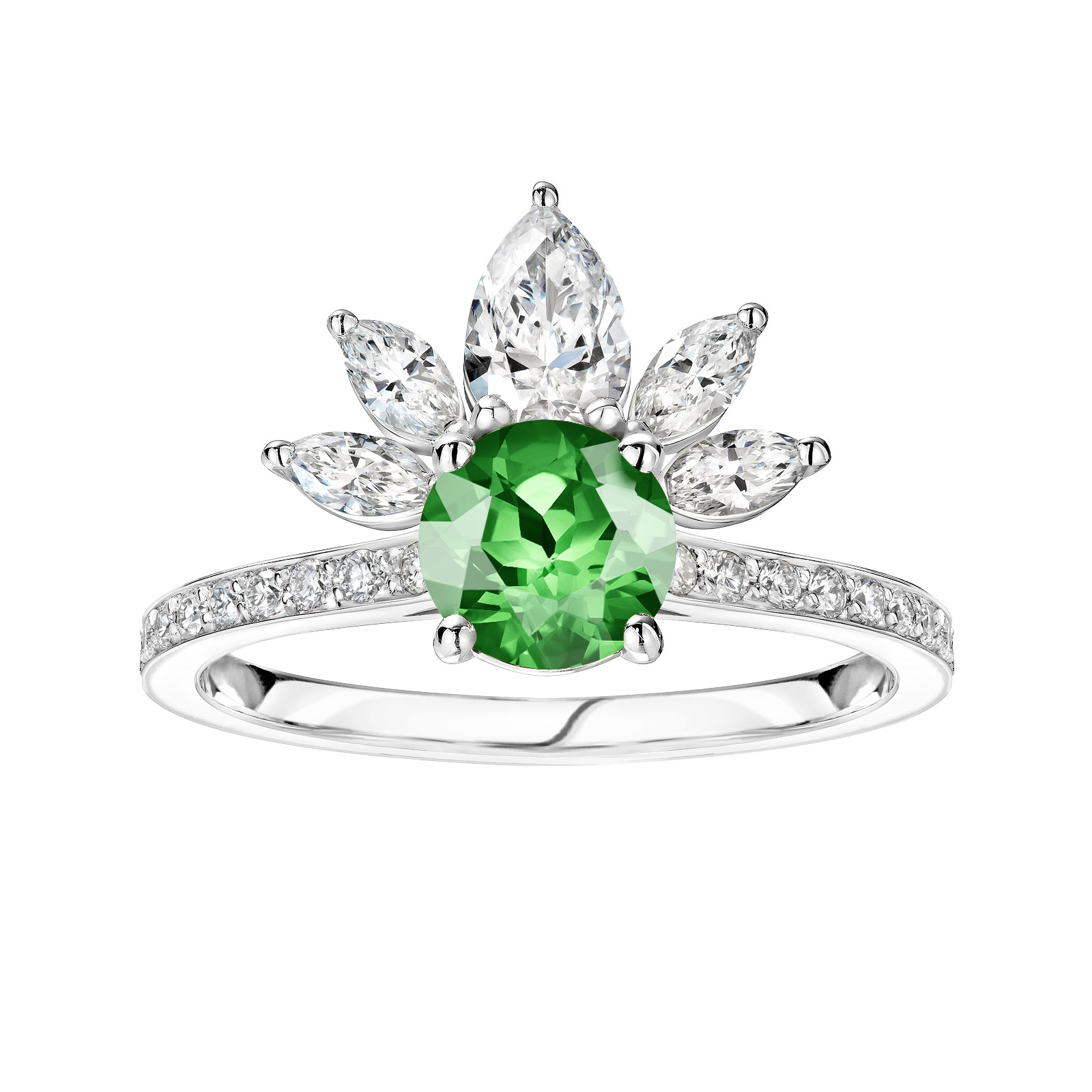 Bague Or blanc Tsavorite et diamants EverBloom Pavée 1