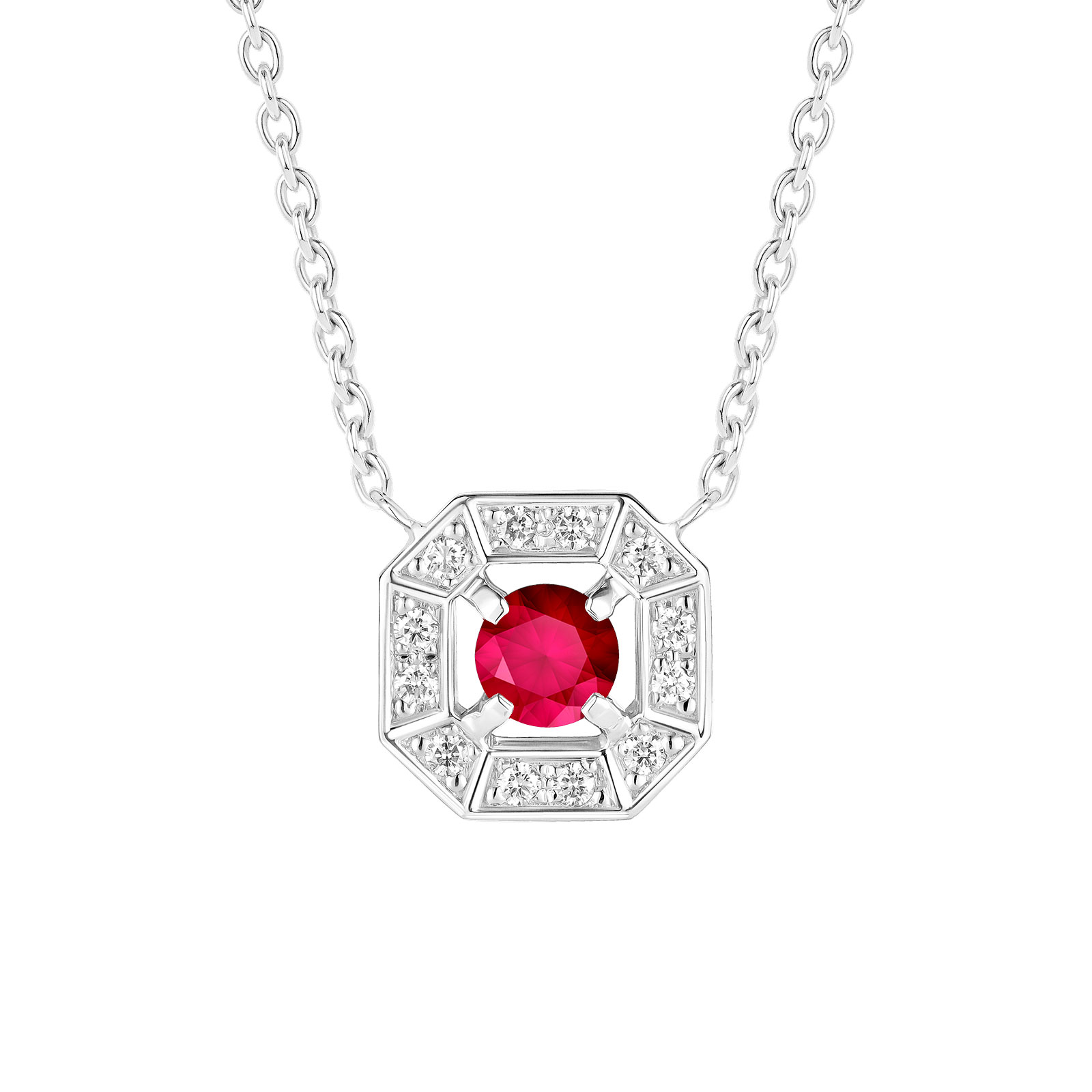 Pendentif Or blanc Rubis et diamants Art Déco Rond 4 mm 1