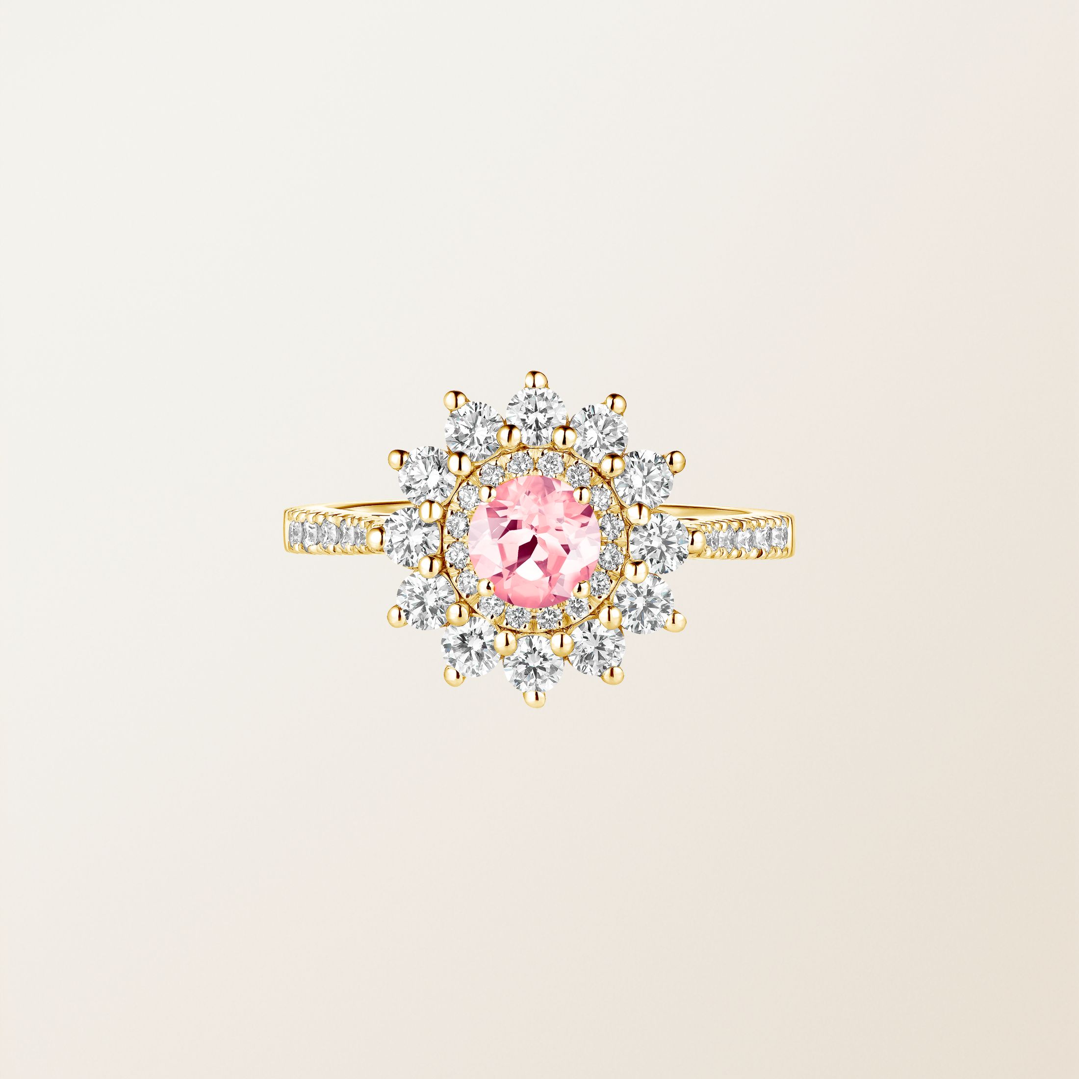 Bague Or jaune 18 cts Tourmaline Lefkos 5 mm Pavée