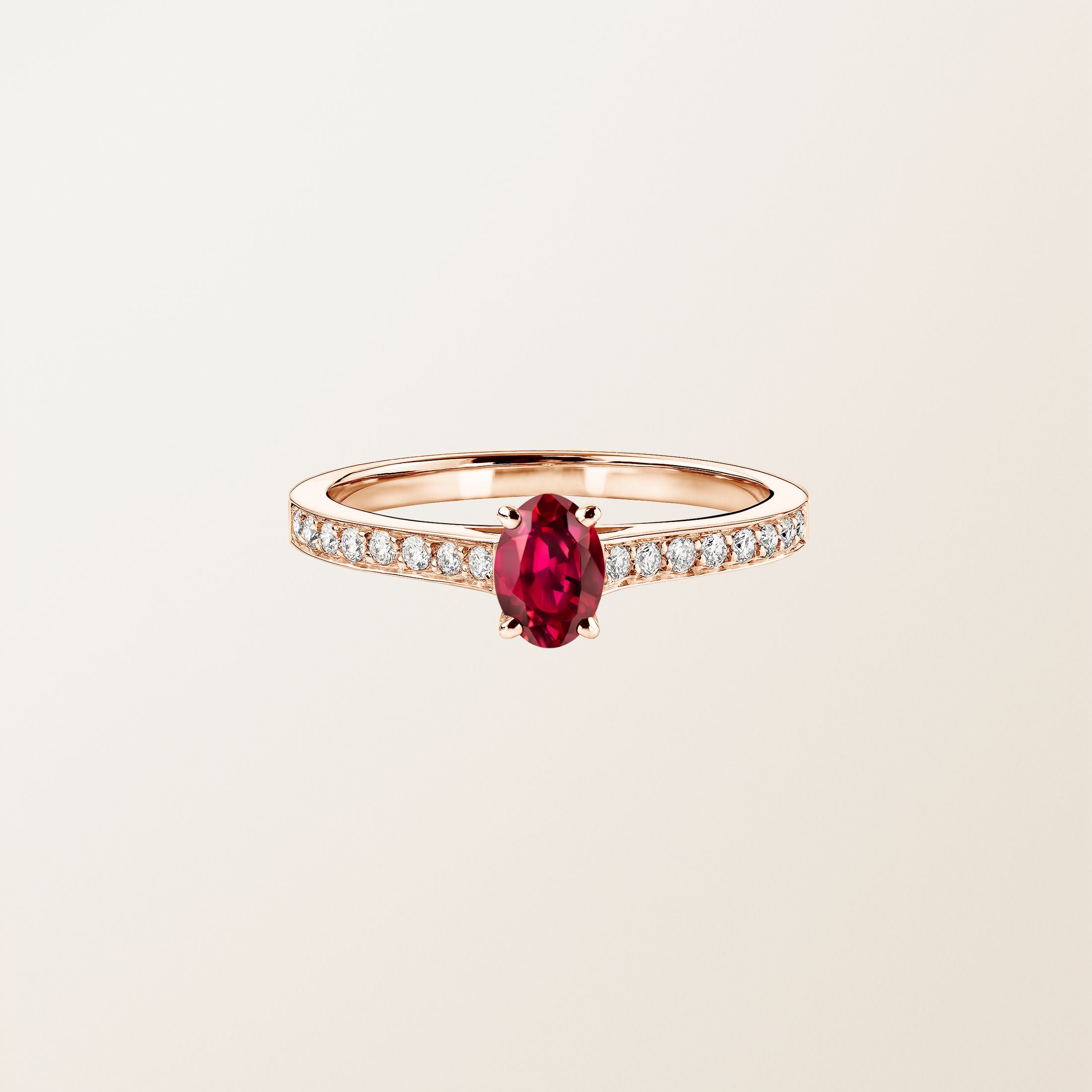 Bague Or rose 18 cts Rubis Lady Ovale Pavée