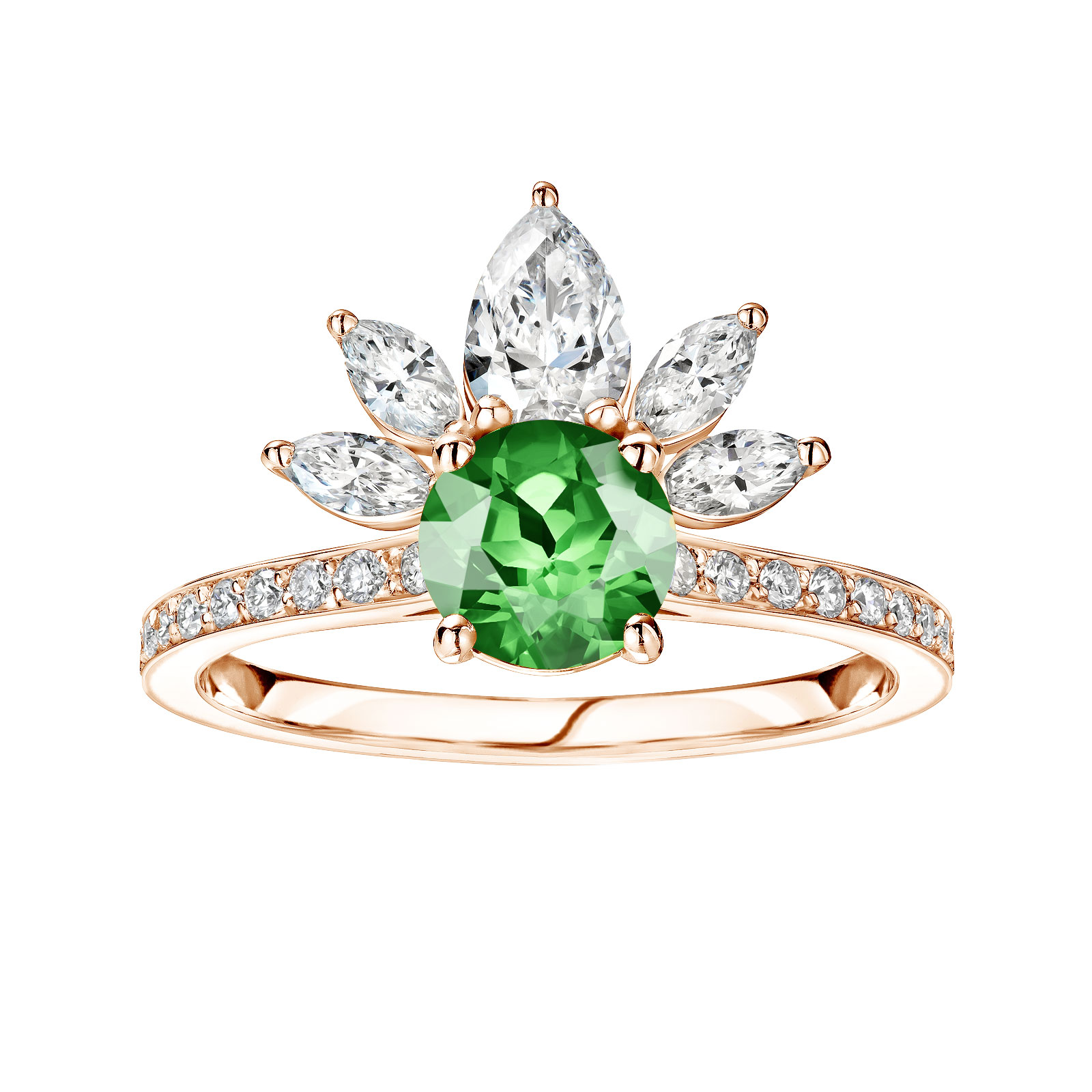 Bague Or rose Tsavorite et diamants EverBloom Pavée 1