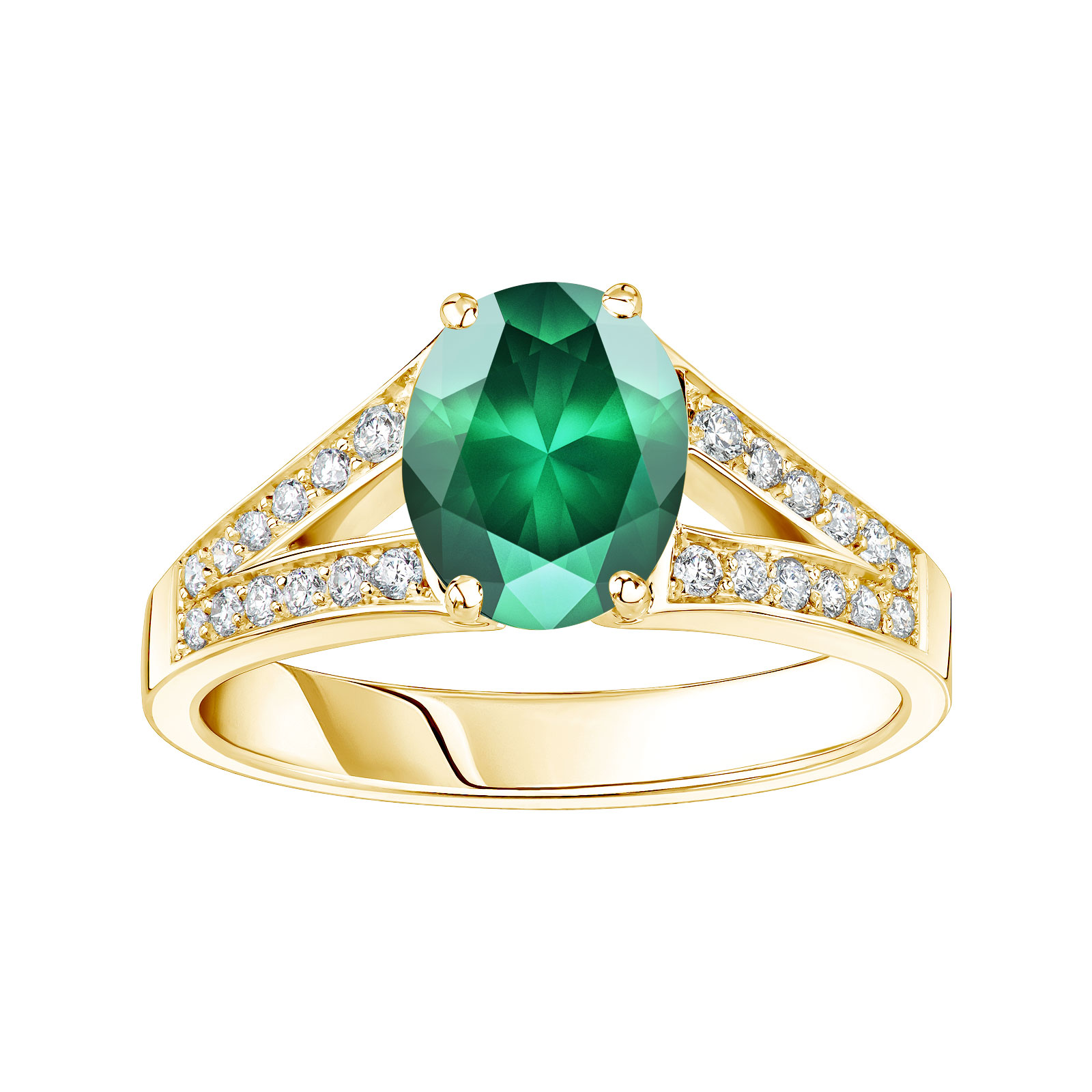 Bague Or jaune Emeraude et diamants Rétromantique Tiare Pavée 1