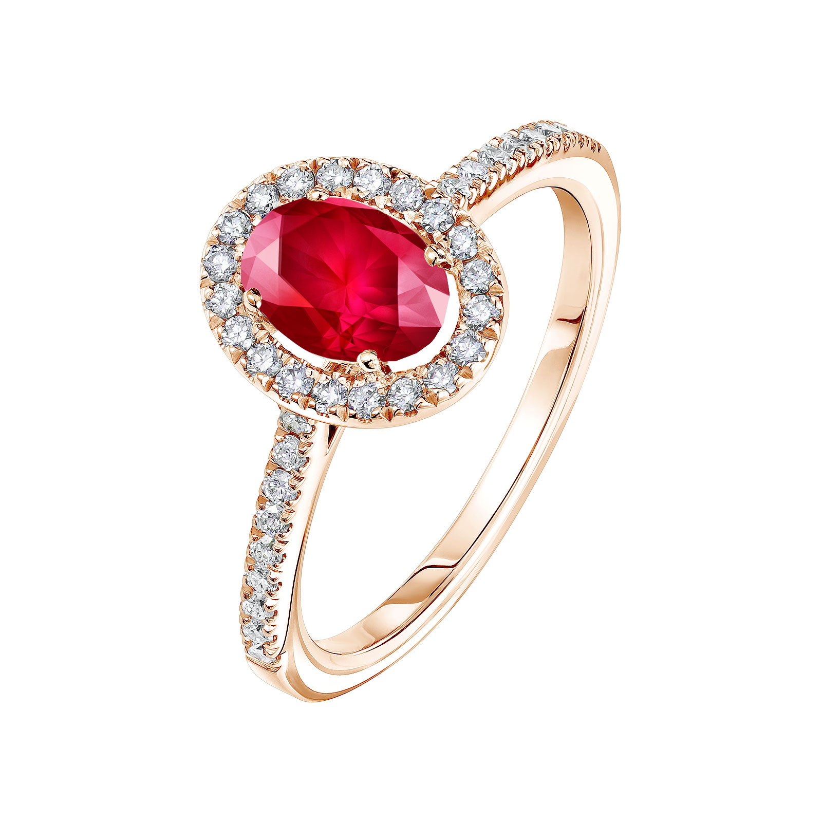 Bague Or rose Rubis et diamants Rétromantique Ovale Pavée 1