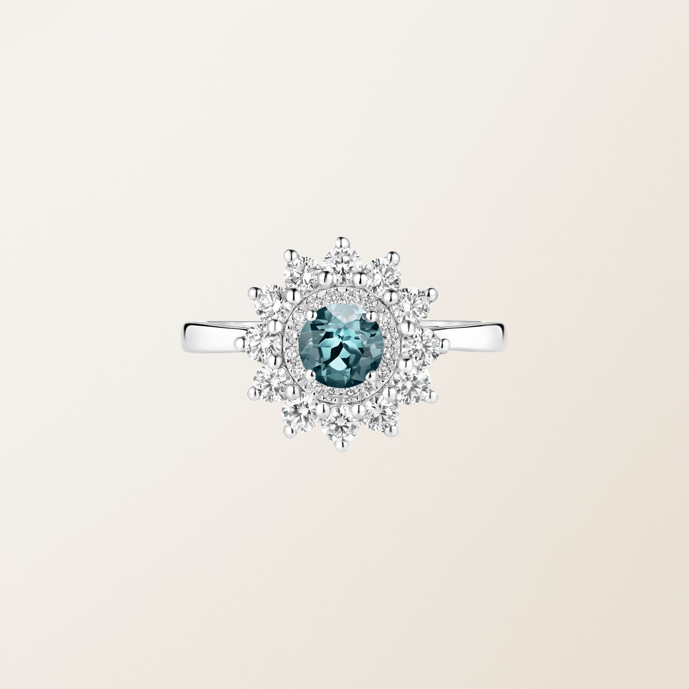 Bague Or blanc 18 cts Saphir Bleu Gris Lefkos 5 mm