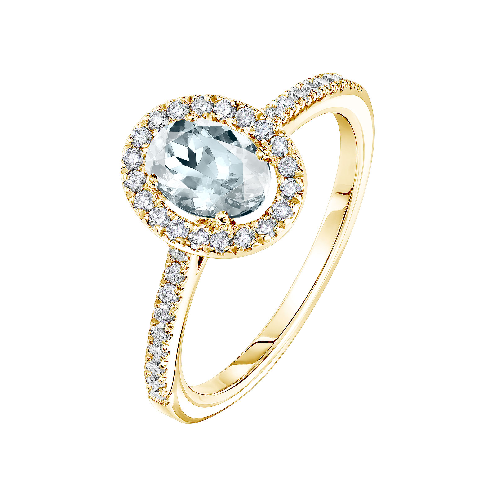 Bague Or jaune Aigue-marine et diamants Rétromantique Ovale Pavée 1