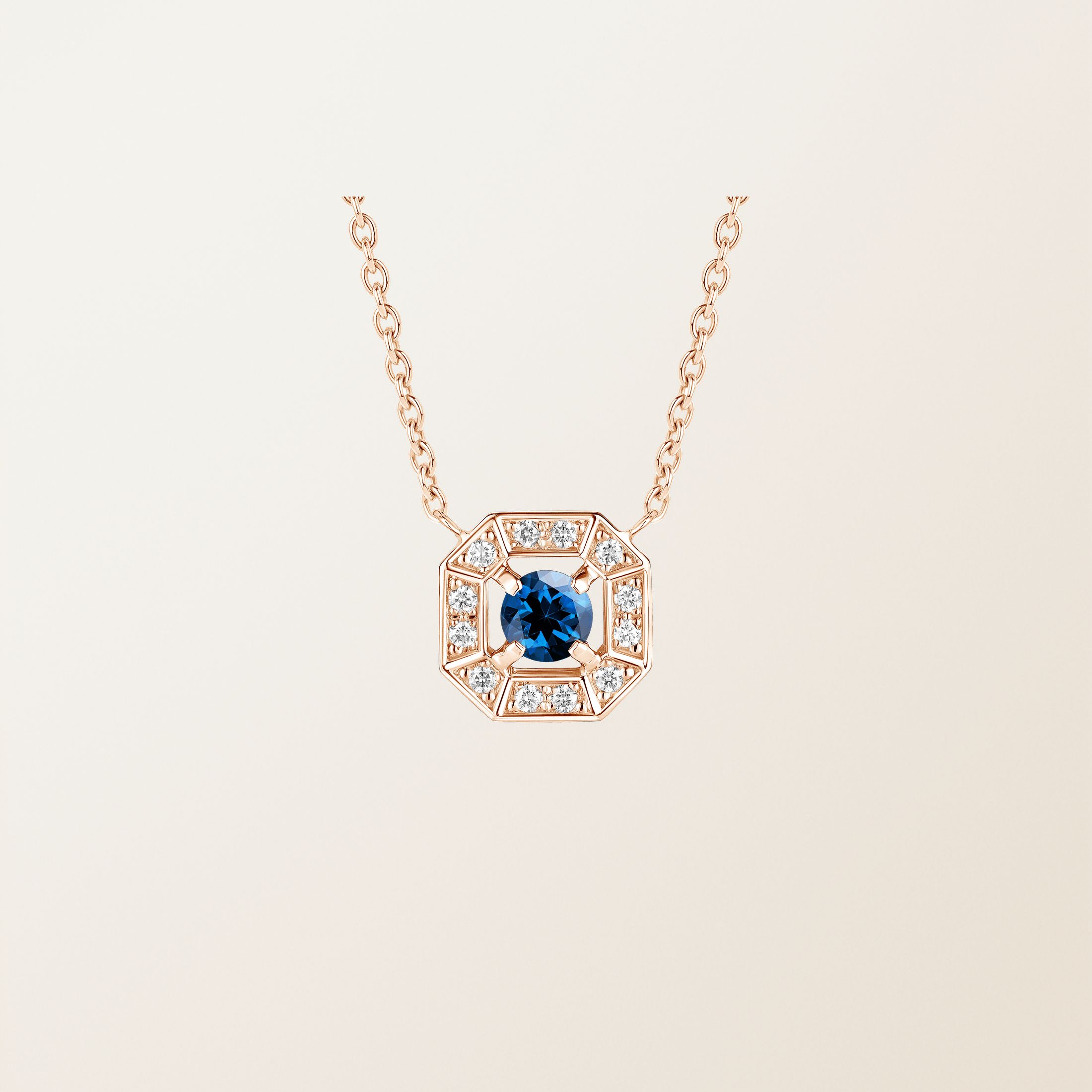 Anhänger 18K Roségold Saphir Art Déco Rond 4 mm