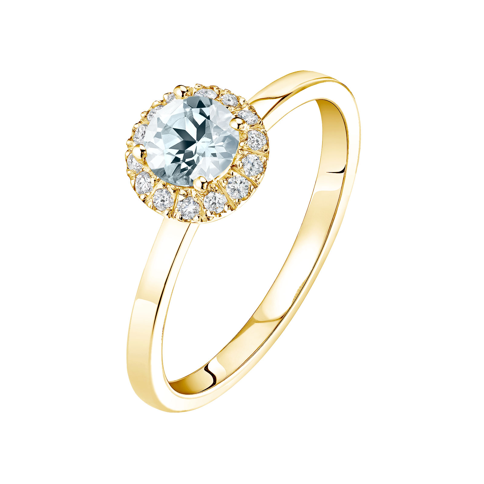 Bague Or jaune Aigue-marine et diamants Rétromantique M 1