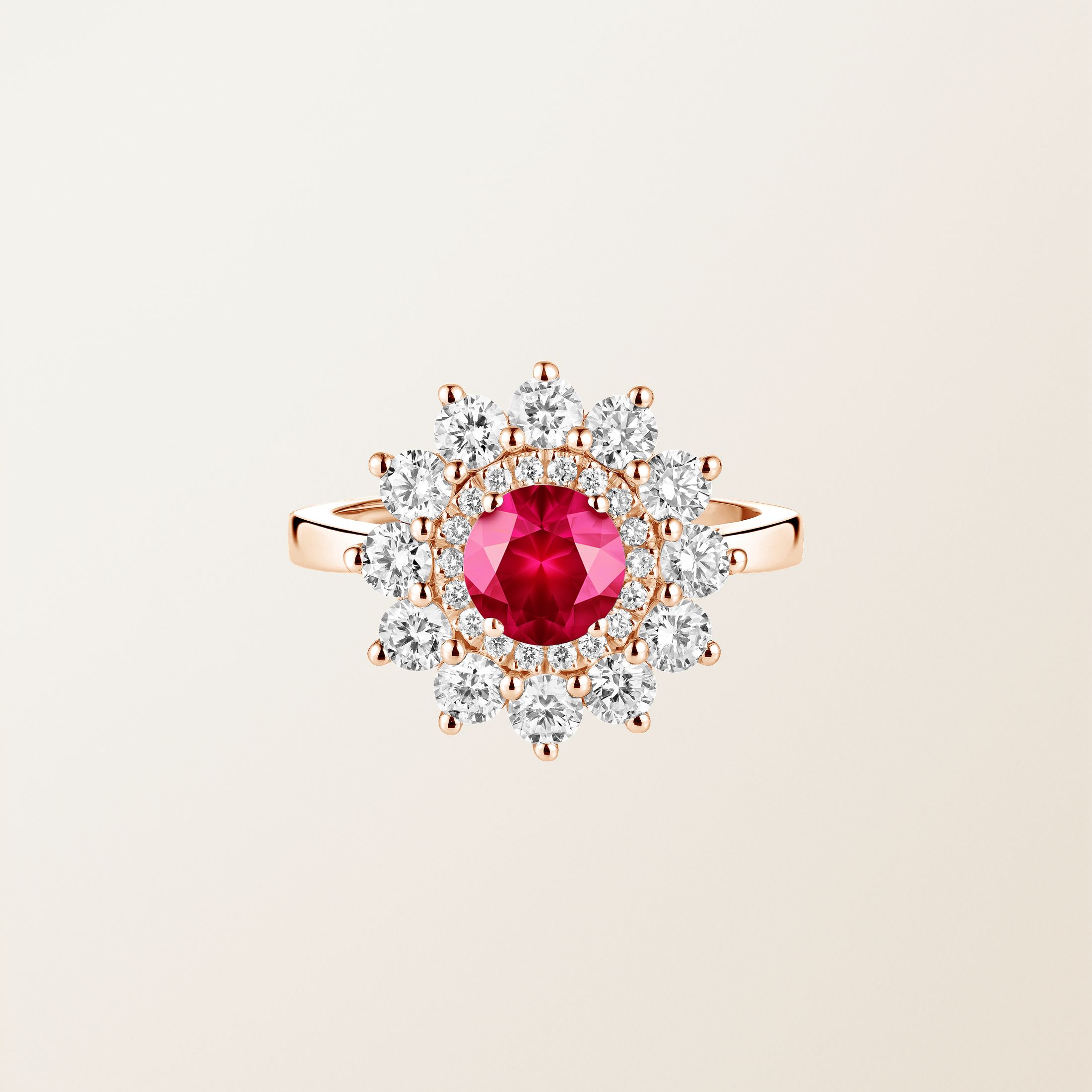 Bague Or rose 18 cts Rubis Lefkos 6 mm
