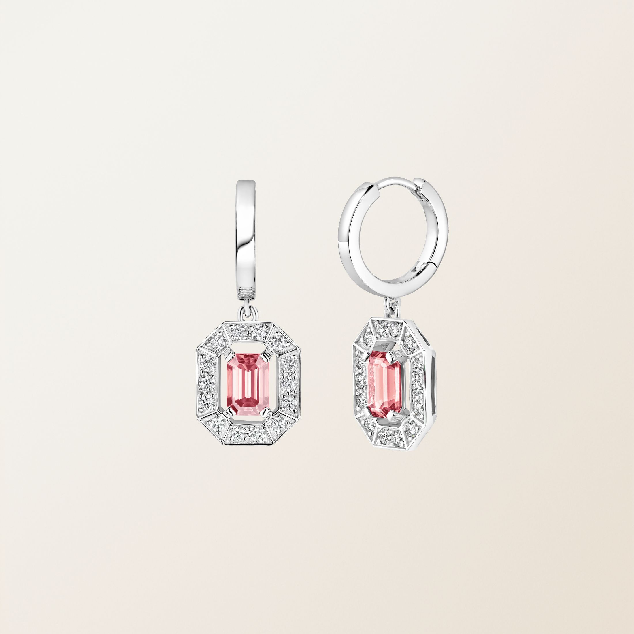 Boucles d'oreilles Or blanc 18 cts Tourmaline Art Déco