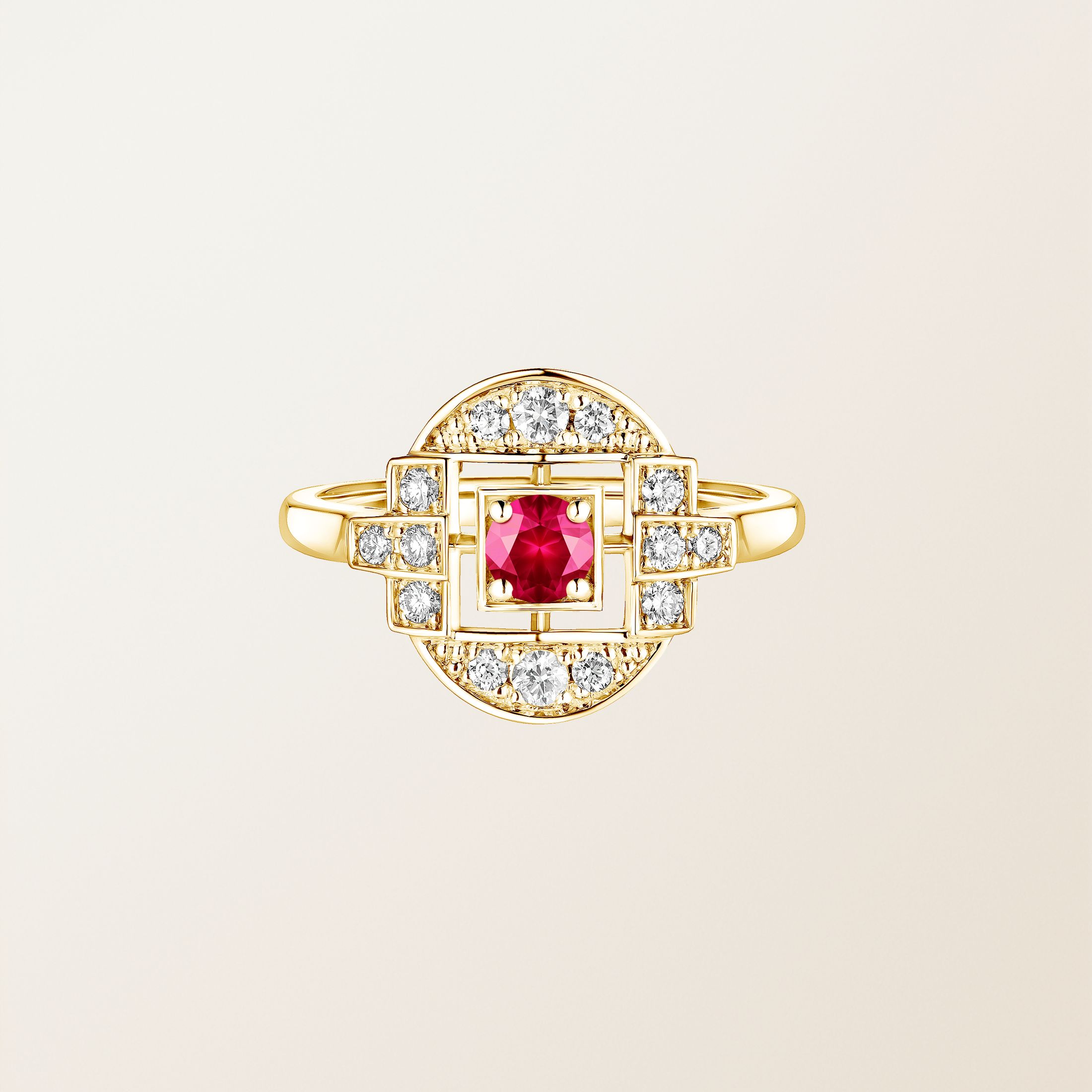 Bague Or jaune 18 cts Rubis Art Déco Solo