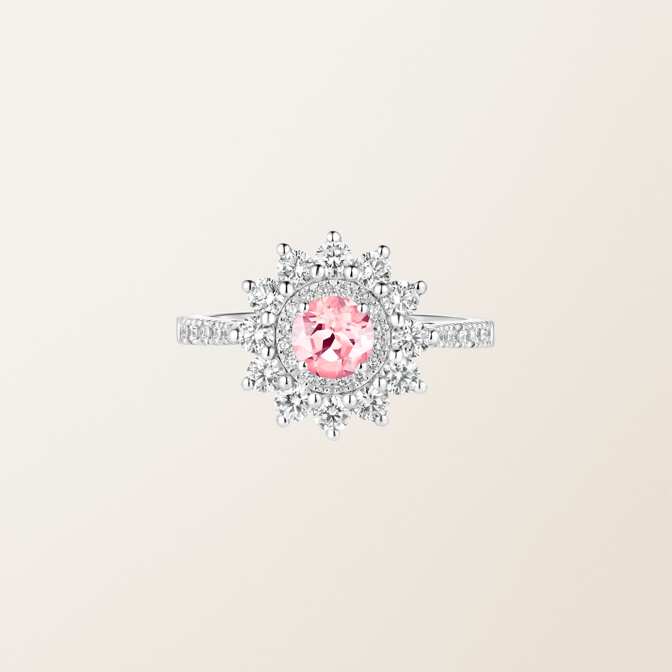 Bague Or blanc 18 cts Tourmaline Lefkos 5 mm Pavée
