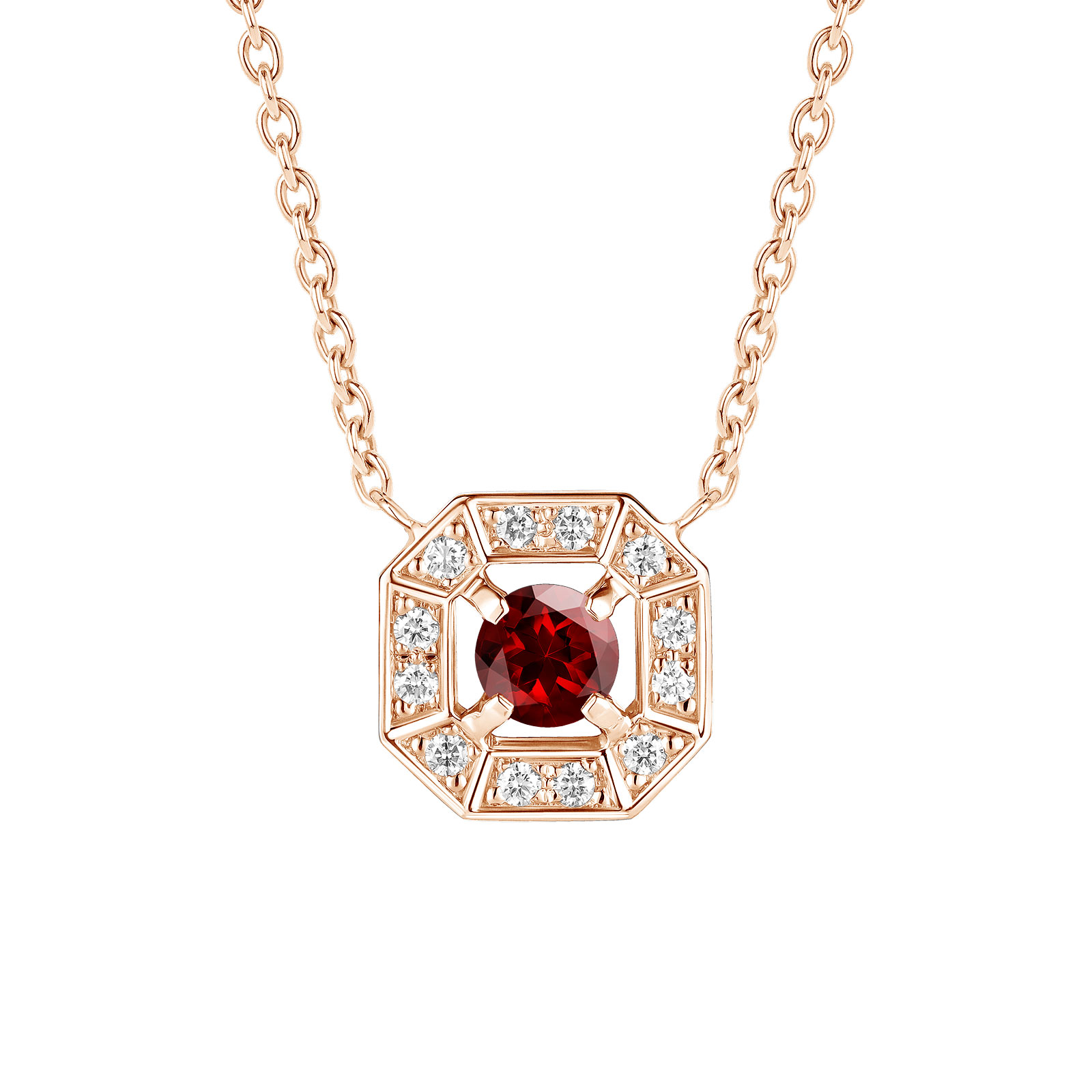 Pendentif Or rose Grenat et diamants Art Déco Rond 4 mm 1