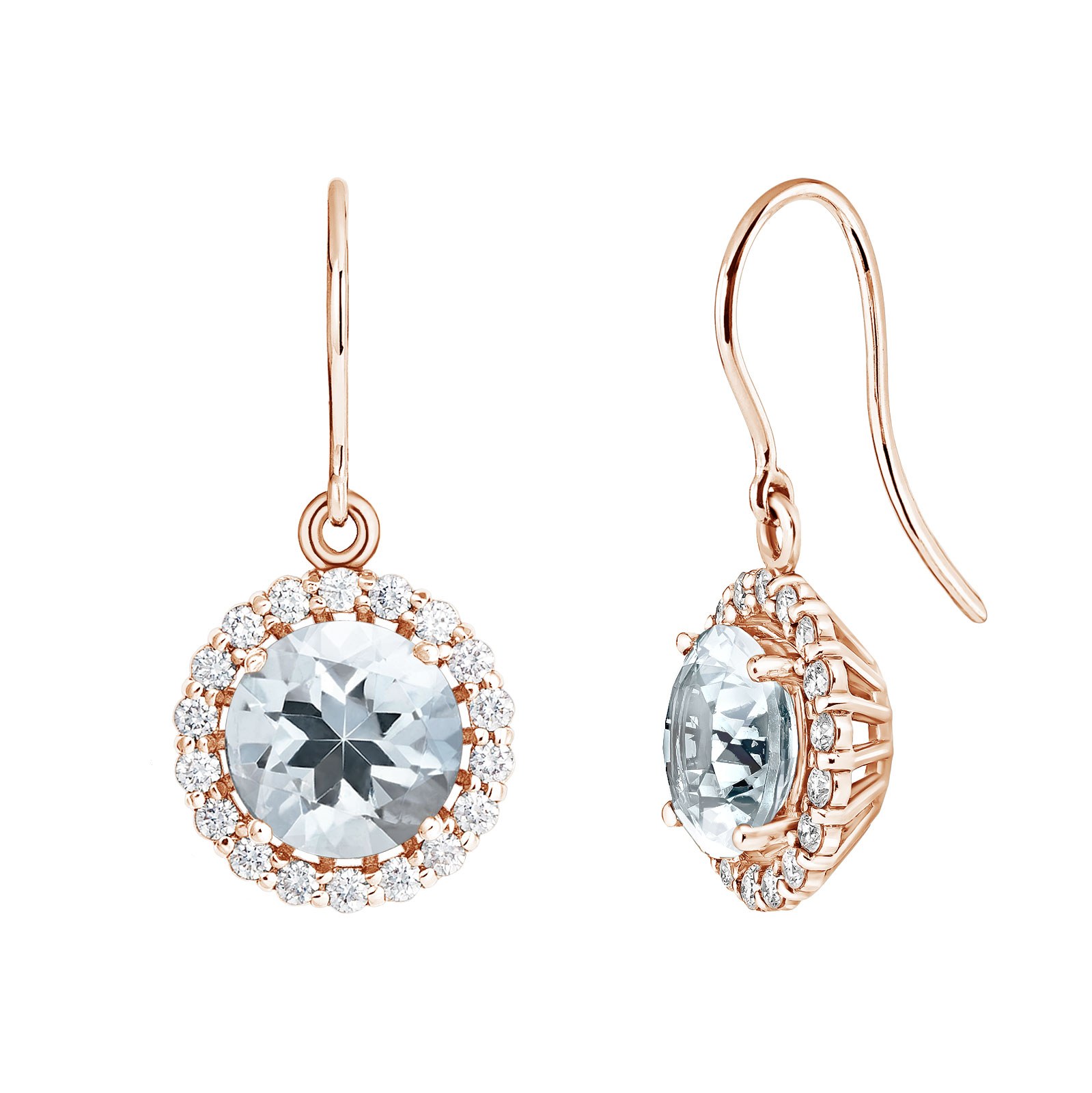Boucles d'oreilles Or rose Aigue-marine et diamants Rétromantique XL 1