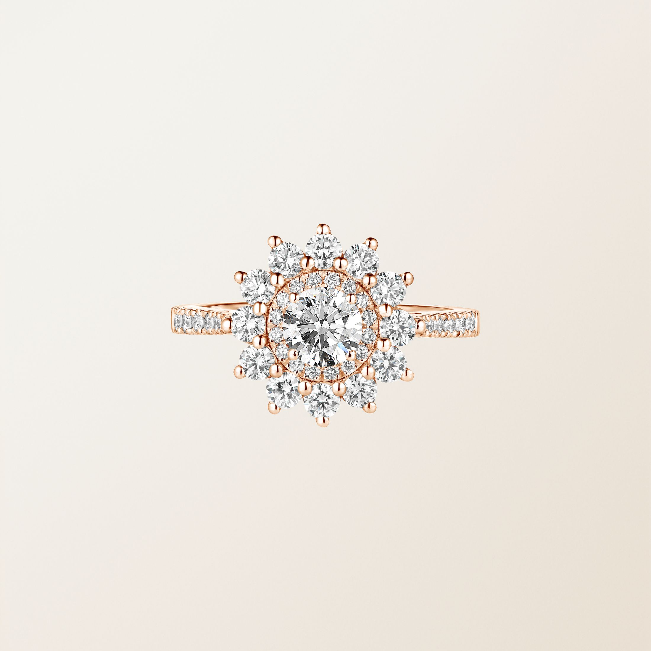 Bague Or rose 18 cts Diamant Lefkos 5 mm Pavée