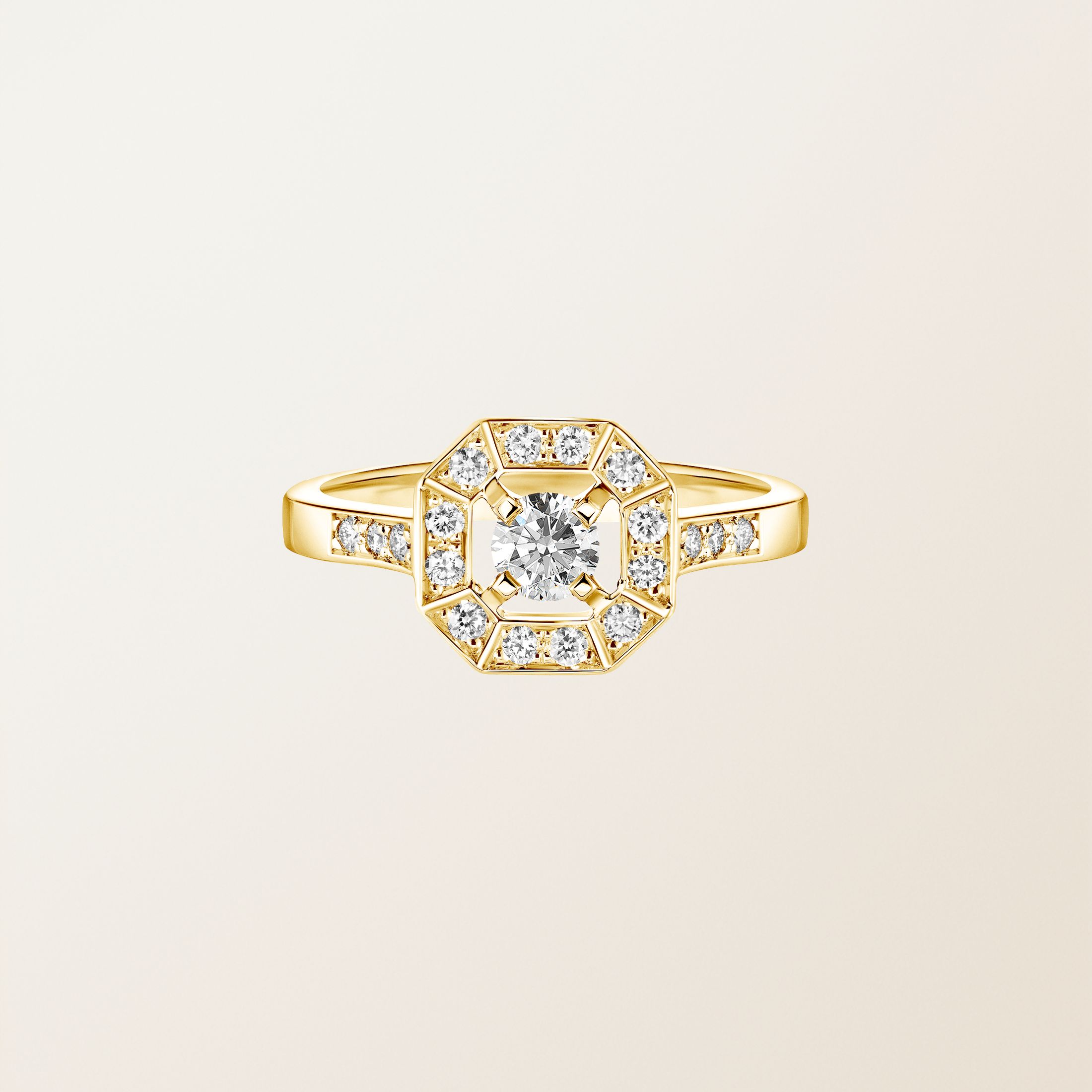 Bague Or jaune 18 cts Diamant Art Déco Rond 4 mm