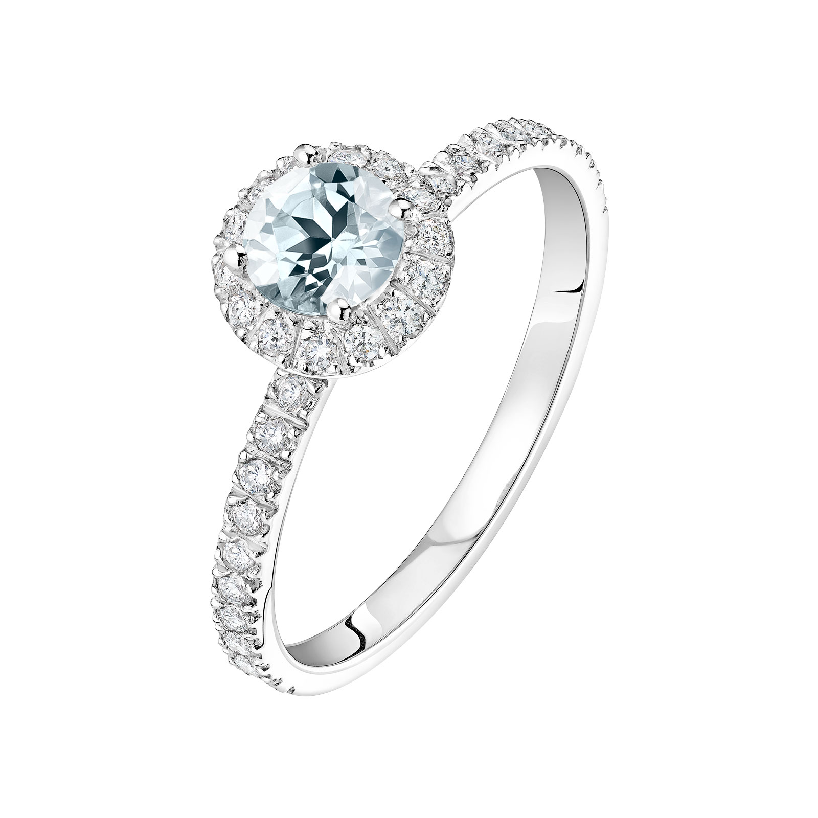 Bague Or blanc Aigue-marine et diamants Rétromantique M Pavée 1