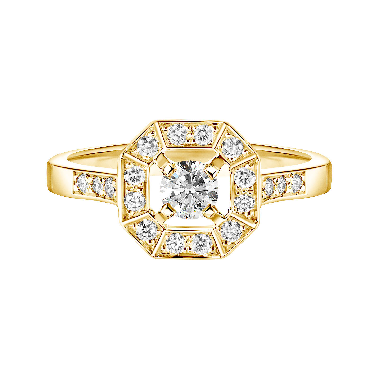 Bague Or jaune Diamant Art Déco Rond 4 mm 1