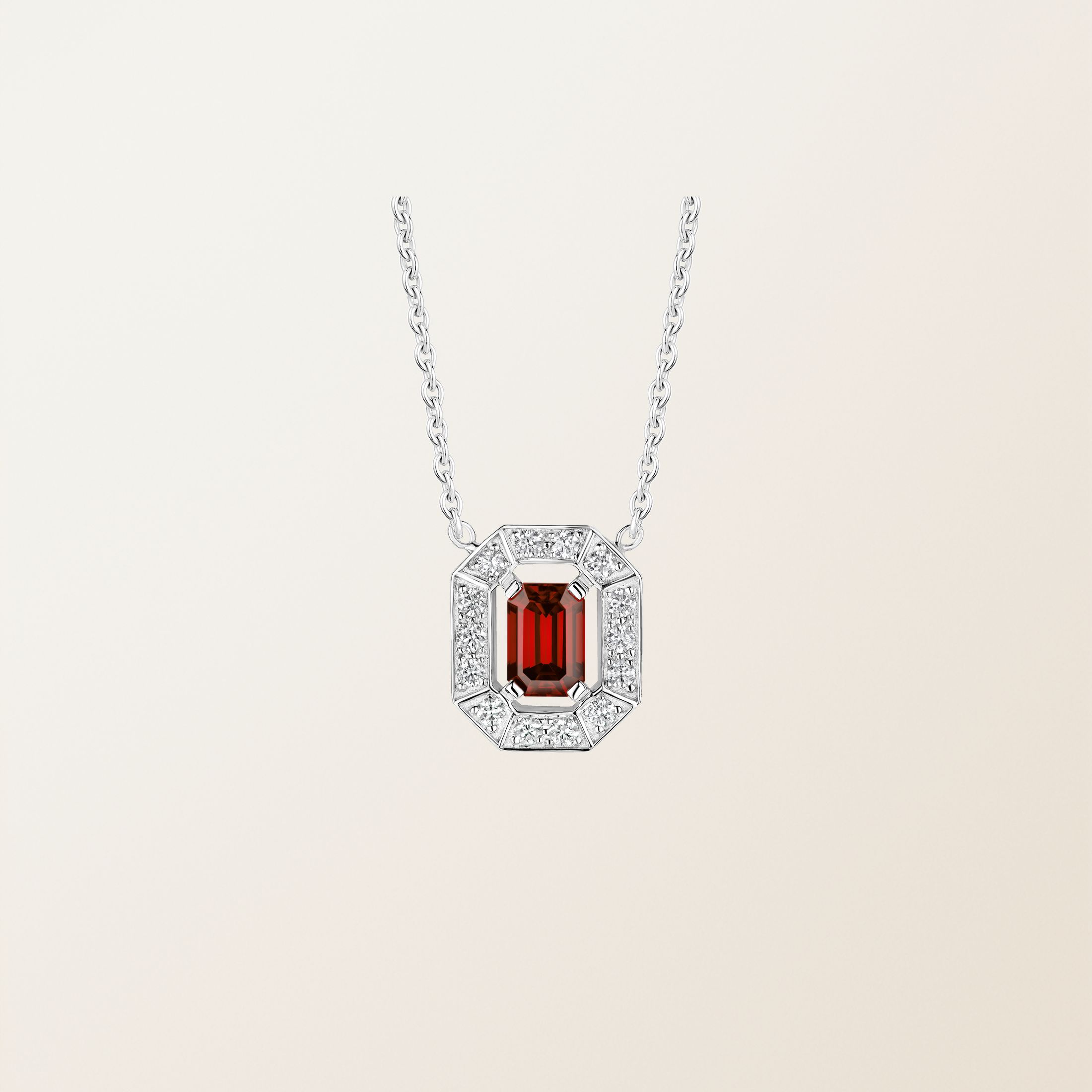 Pendentif Or blanc 18 cts Grenat Art Déco