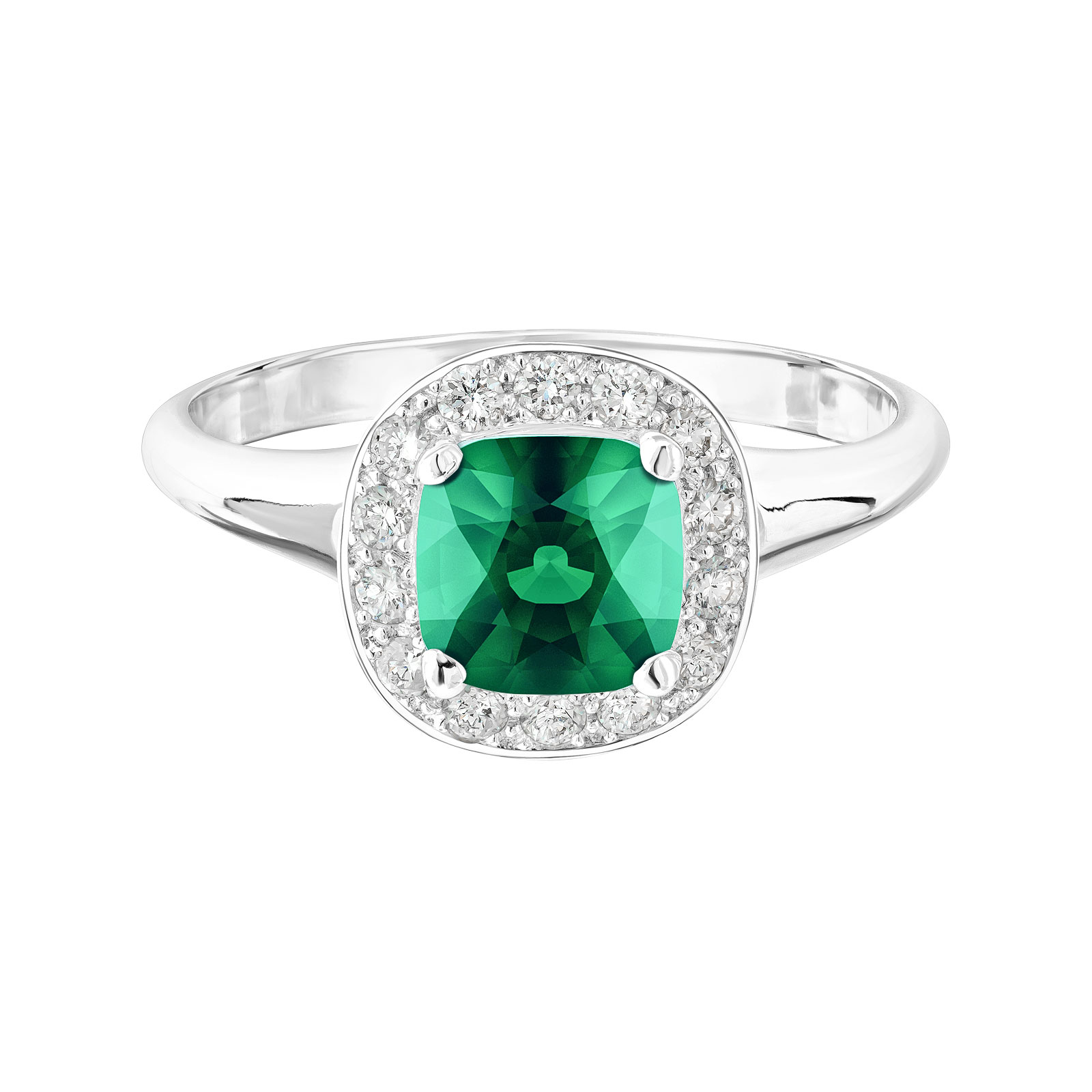 Bague Or blanc Emeraude et diamants Mada 1