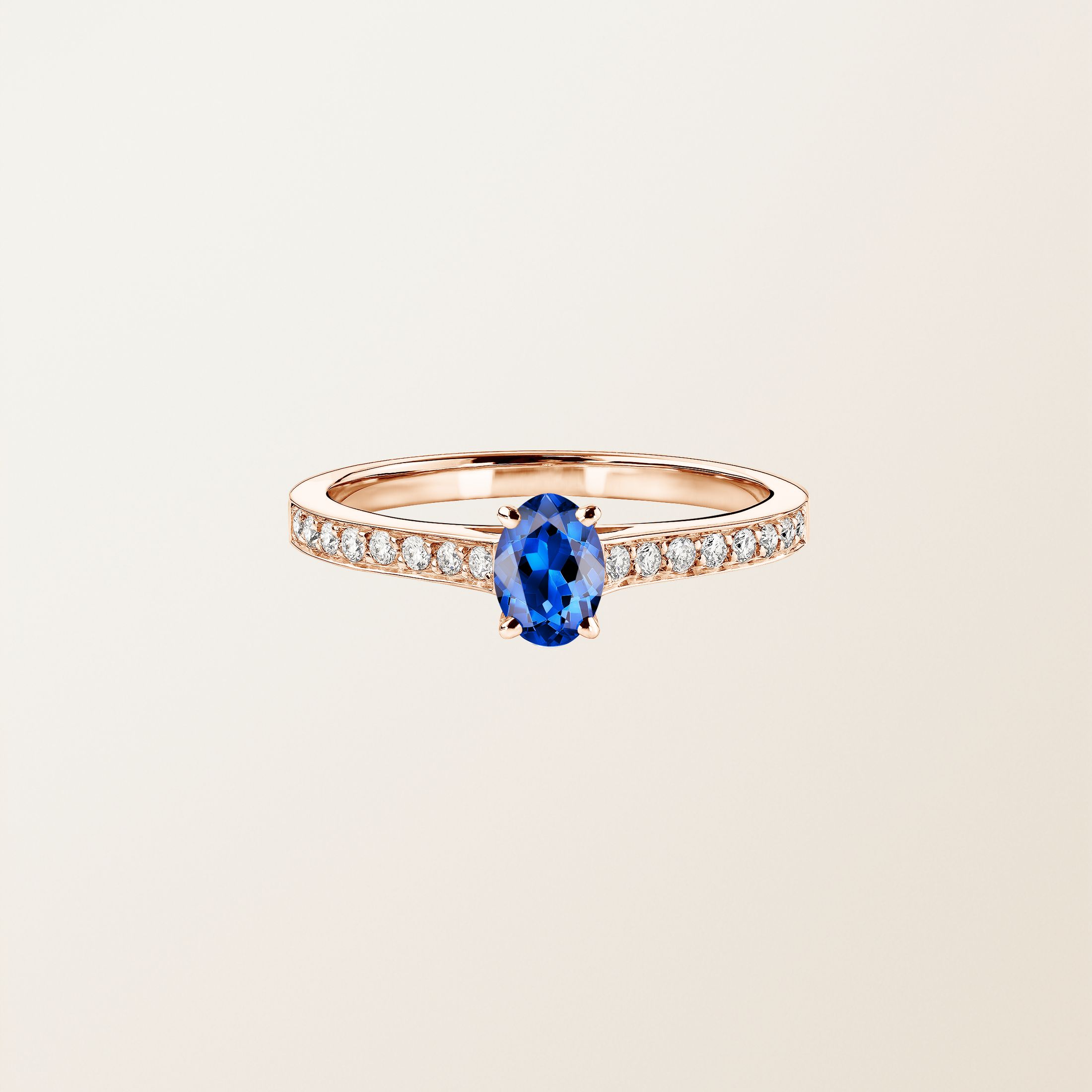 Bague Or rose 18 cts Saphir Lady Ovale Pavée