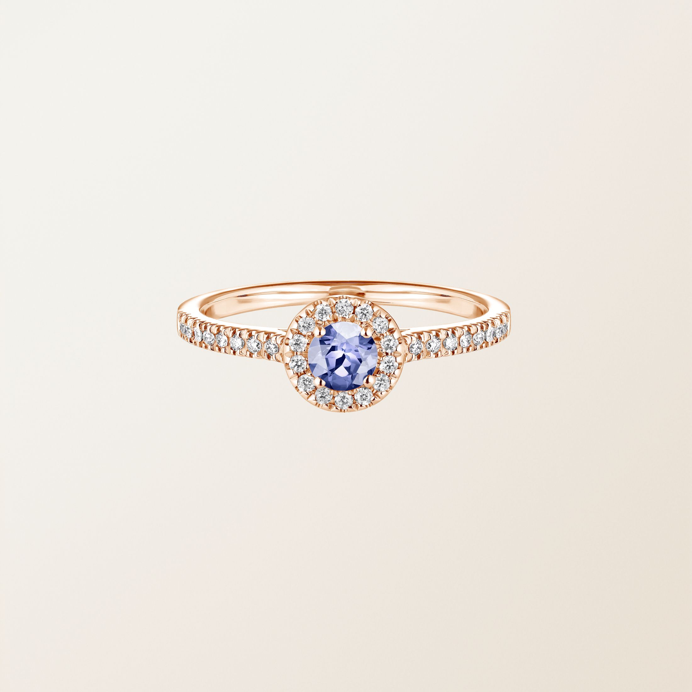 Bague Or rose 18 cts Tanzanite Rétromantique S Pavée