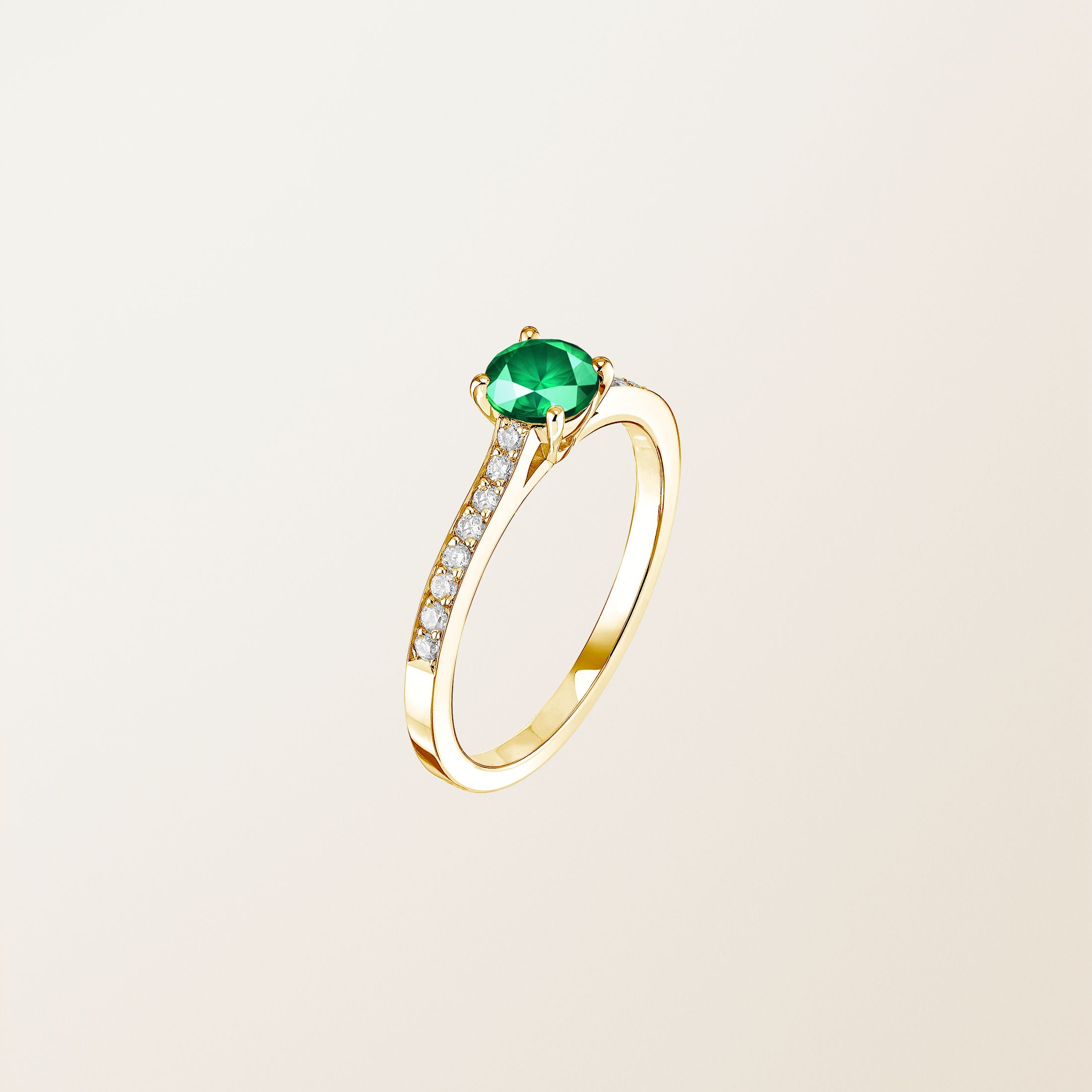 Ring 18K Gelbgold Smaragdgrün Little Lady Pavée