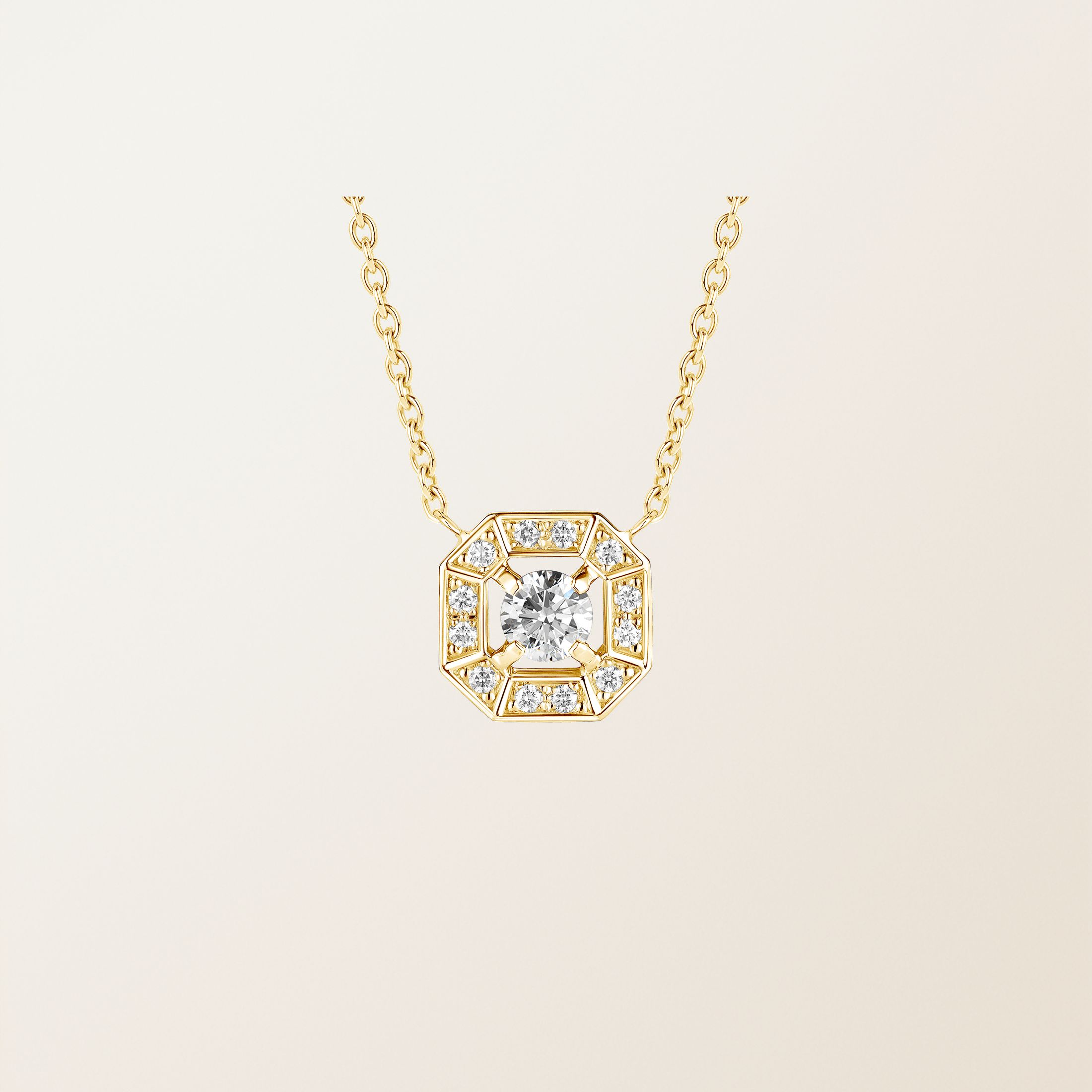 Pendentif Or jaune 18 cts Diamant Art Déco Rond 4 mm