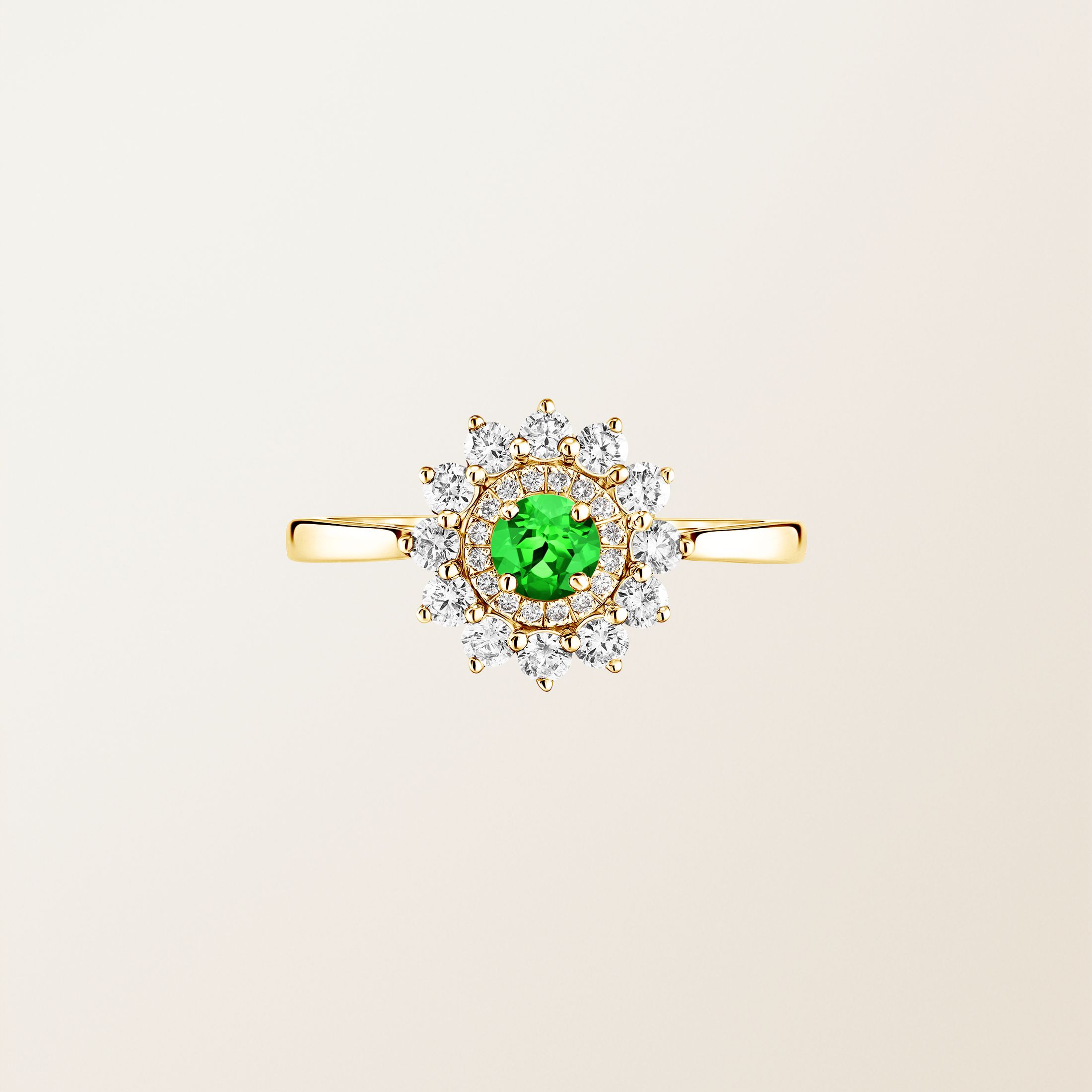 Bague Or jaune 18 cts Tsavorite Lefkos 4 mm
