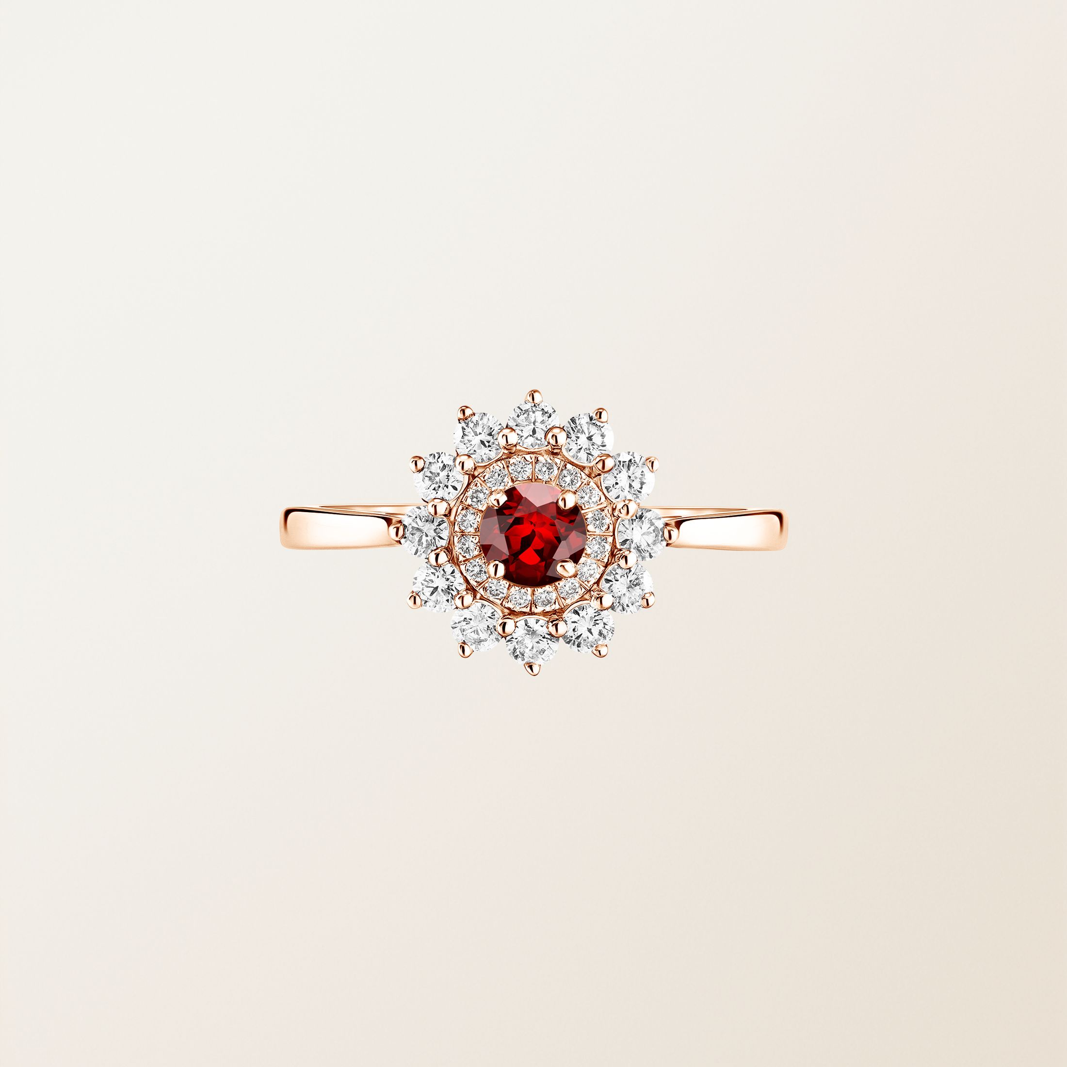 Bague Or rose 18 cts Grenat Lefkos 4 mm