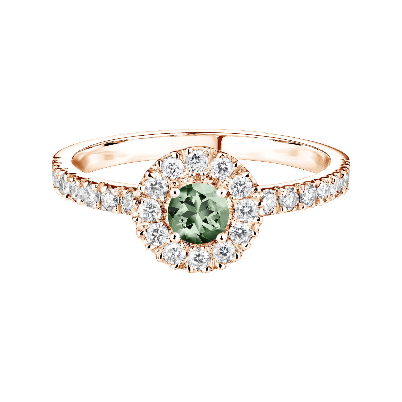 Bague Or rose Saphir Vert et diamants Rétromantique Solo Pavée 1
