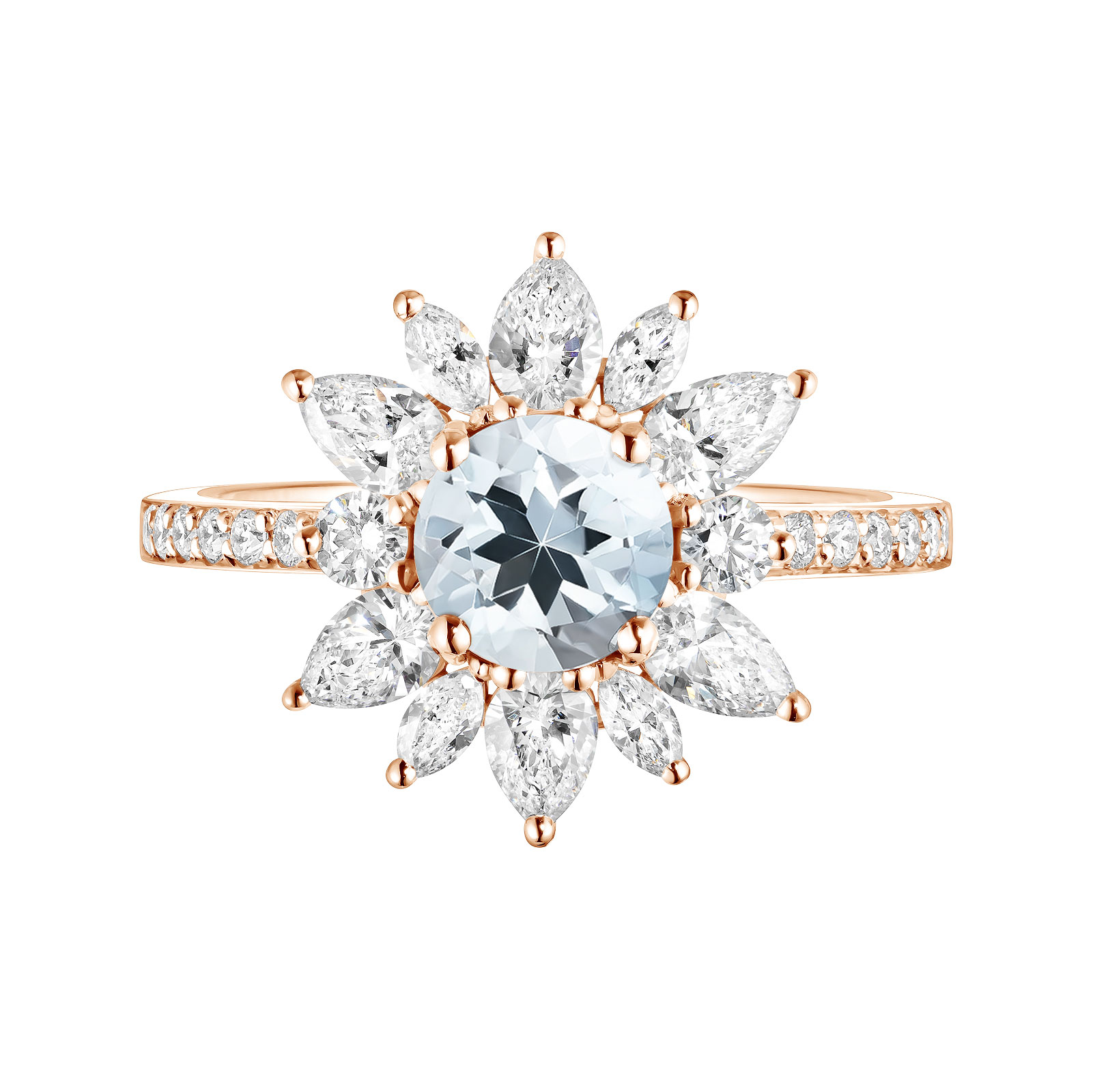 Bague Or rose Aigue-marine et diamants EverBloom Prima 1