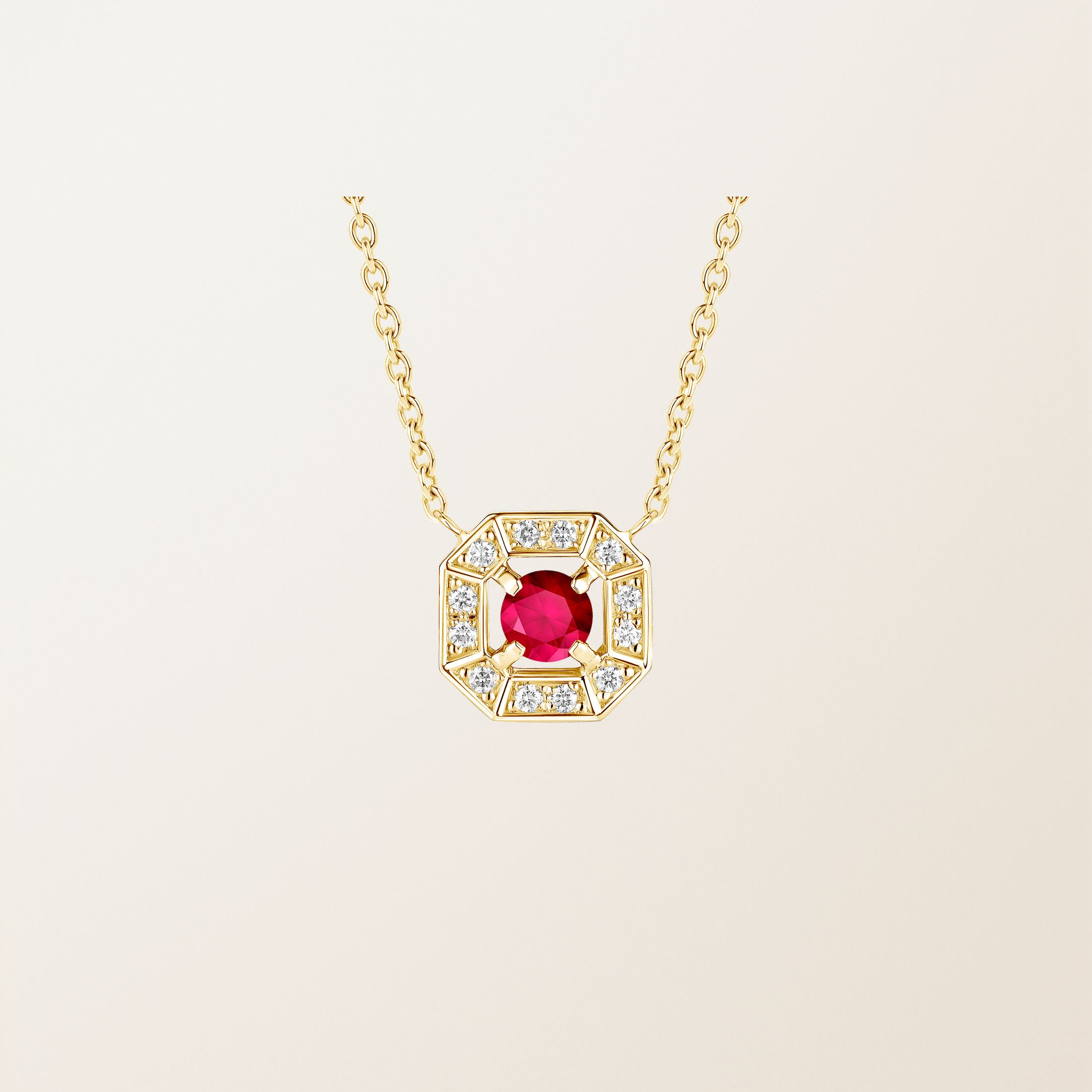 Pendentif Or jaune 18 cts Rubis Art Déco Rond 4 mm