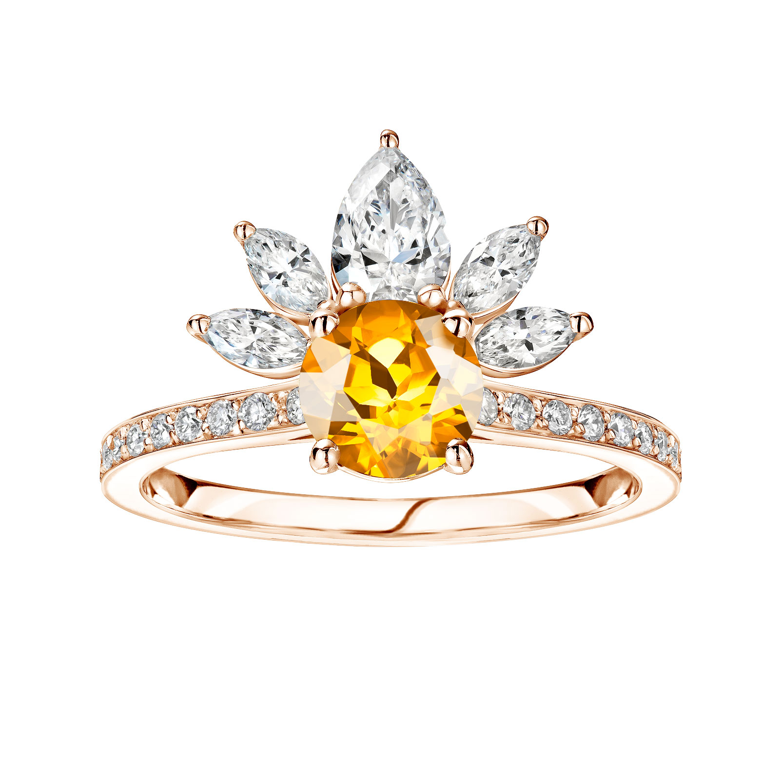 Bague Or rose Citrine et diamants EverBloom Pavée 1