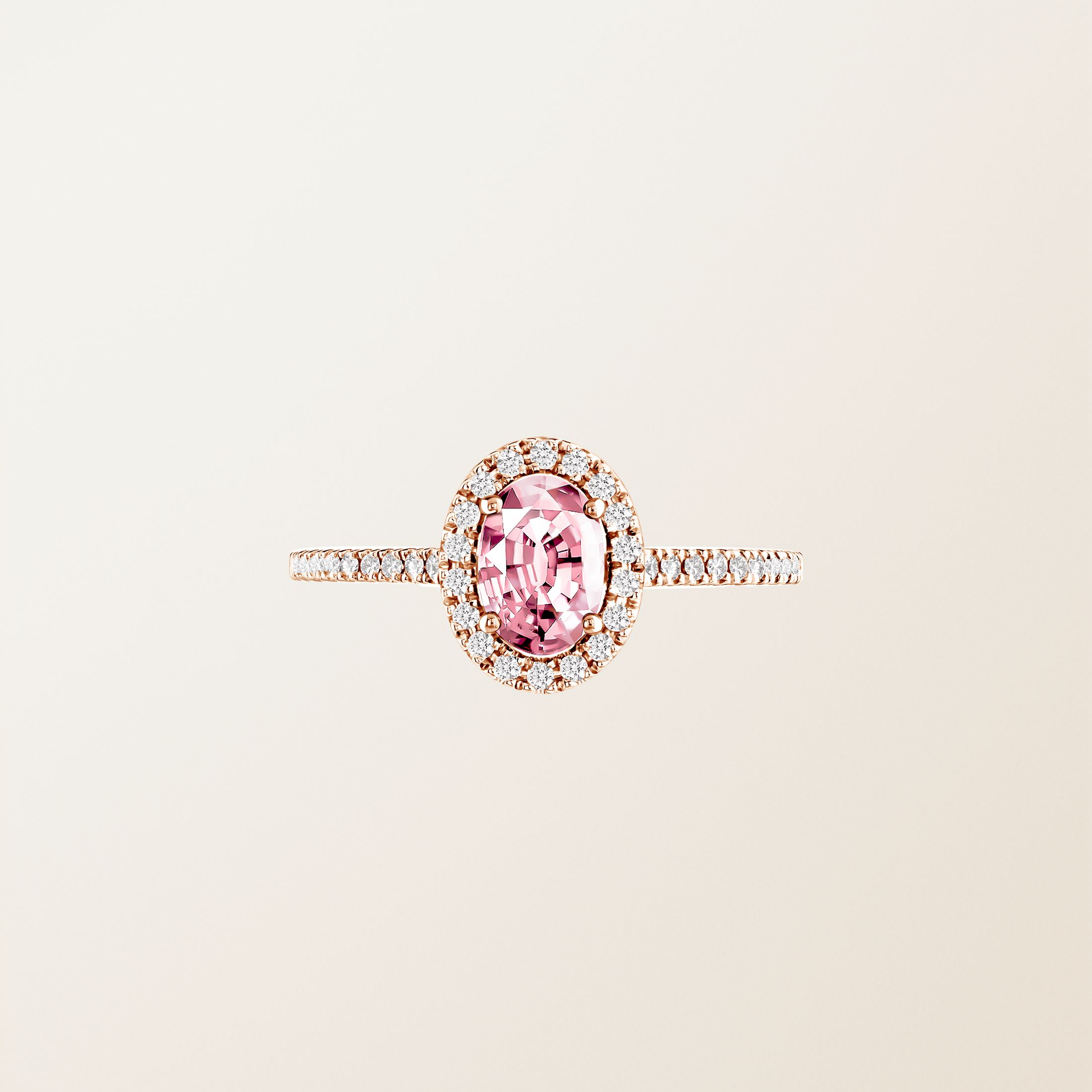 Bague Or rose 18 cts Tourmaline Rétromantique Ovale Pavée