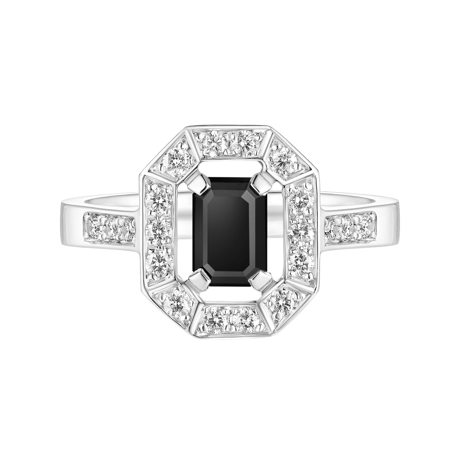 Bague Or blanc Spinelle noir et diamants Art Déco 1