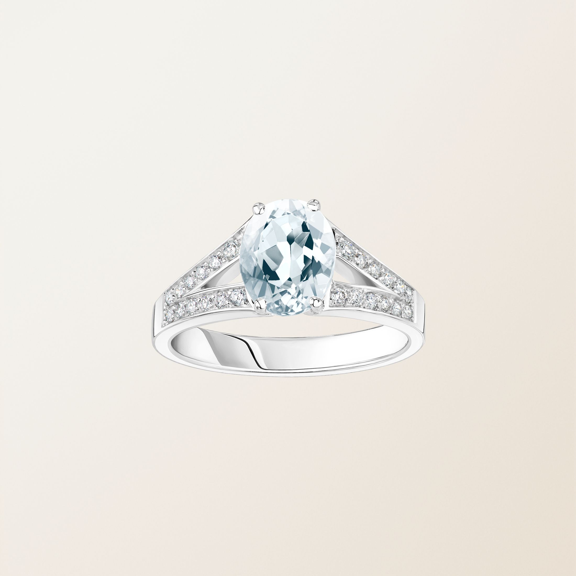 Ring 18K Weißgold Aquamarin Rétromantique Tiare Pavée