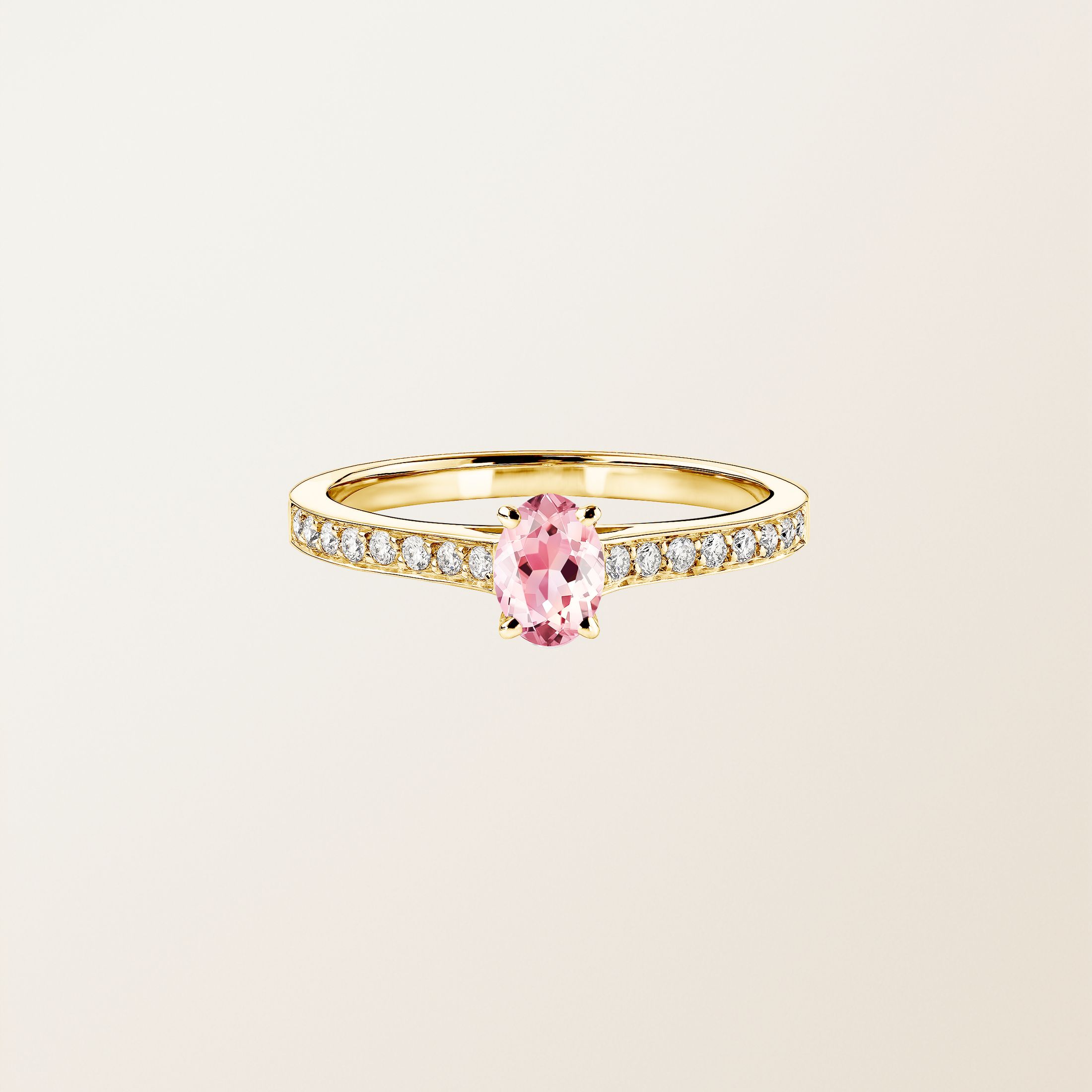 Bague Or jaune 18 cts Tourmaline Lady Ovale Pavée