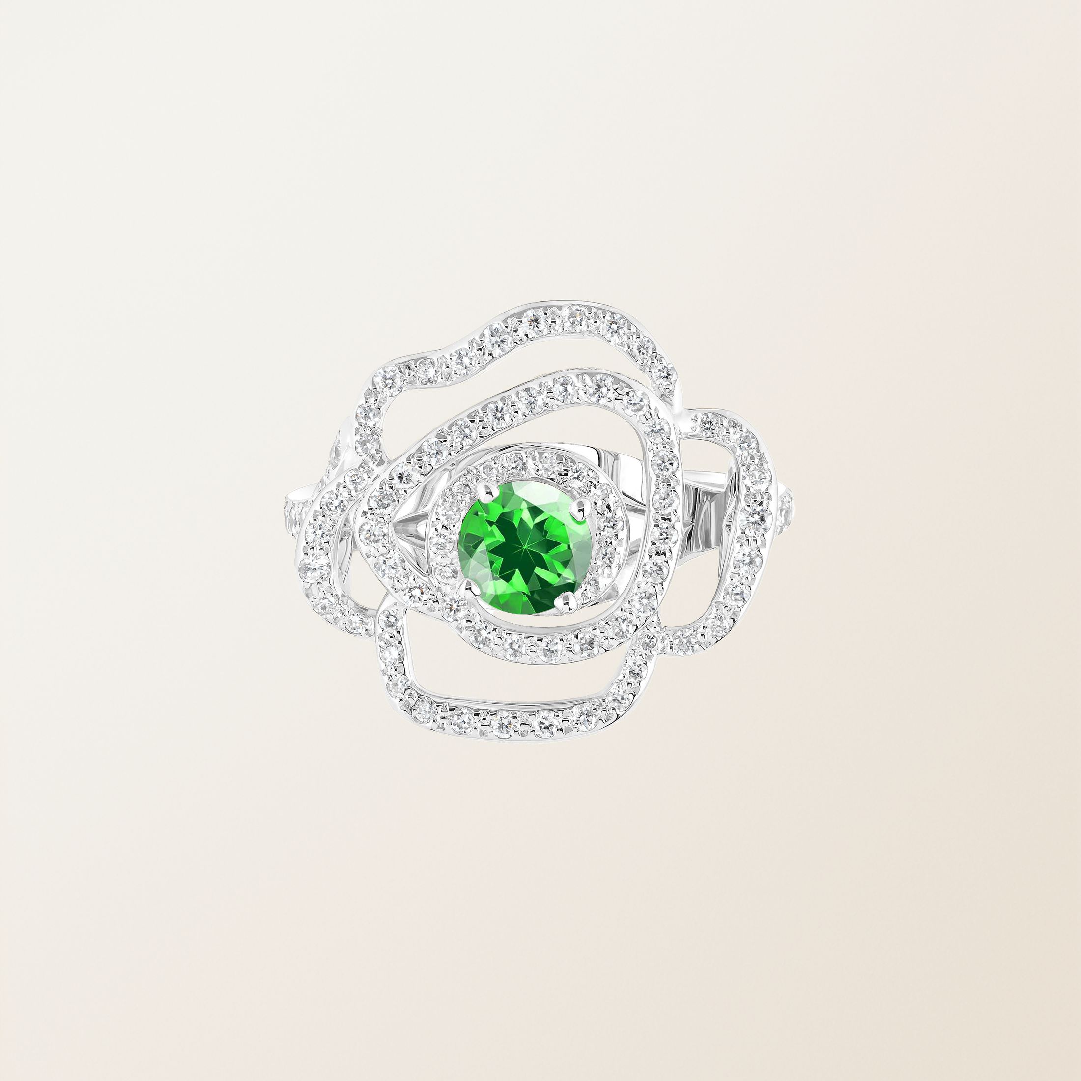 Ring 18K Weißgold Tsavorite PrimaRosa Alta