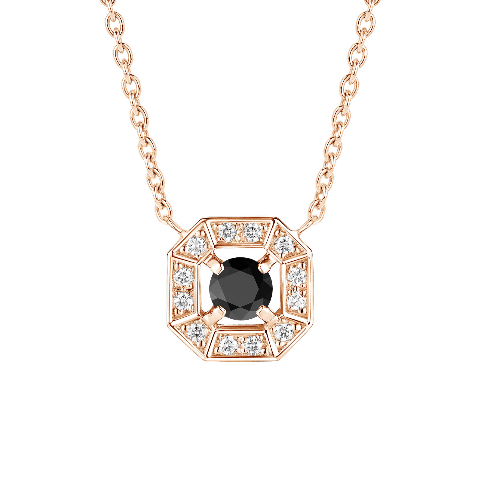 Pendentif Or rose Spinelle noir et diamants Art Déco Rond 4 mm 1