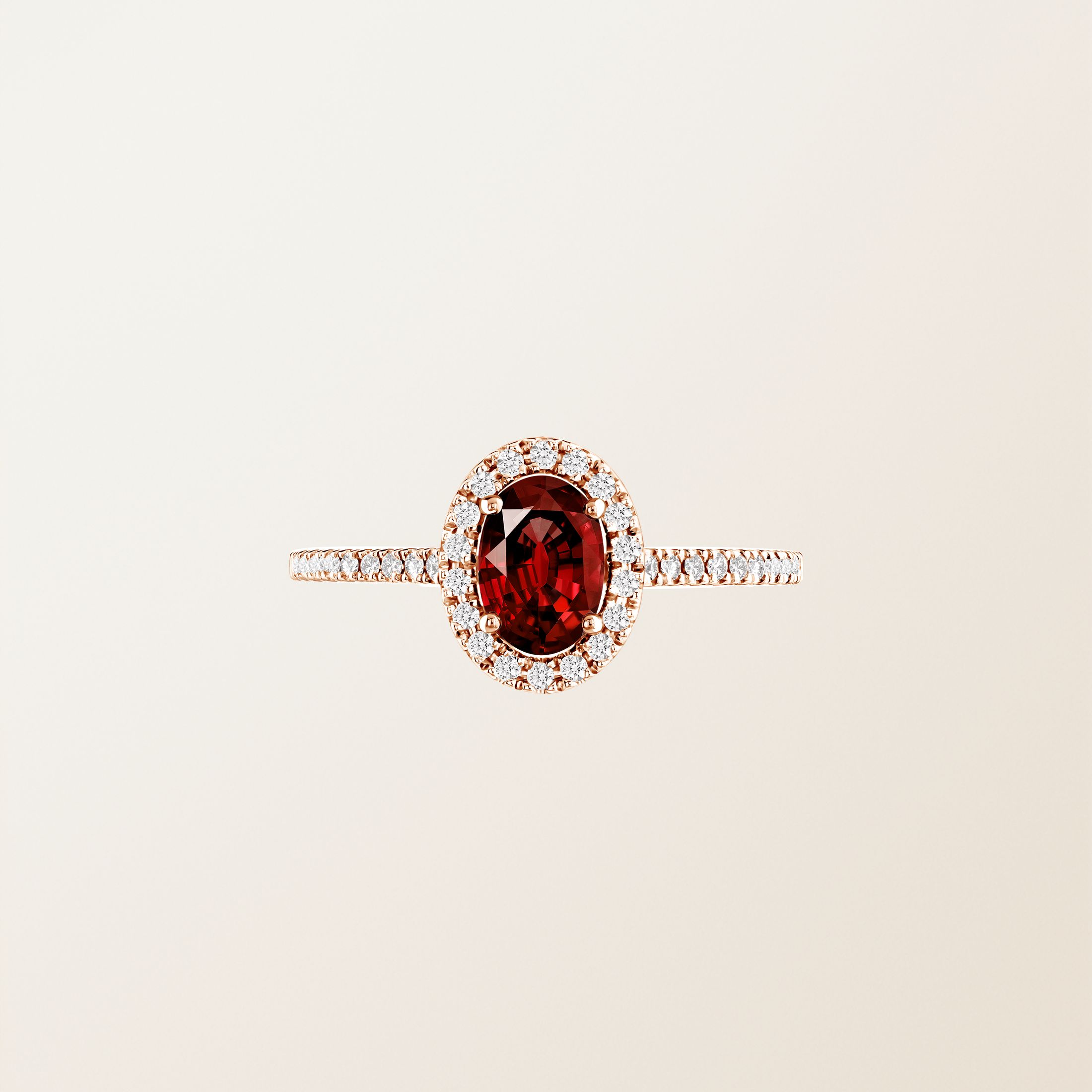 Bague Or rose 18 cts Grenat Rétromantique Ovale Pavée