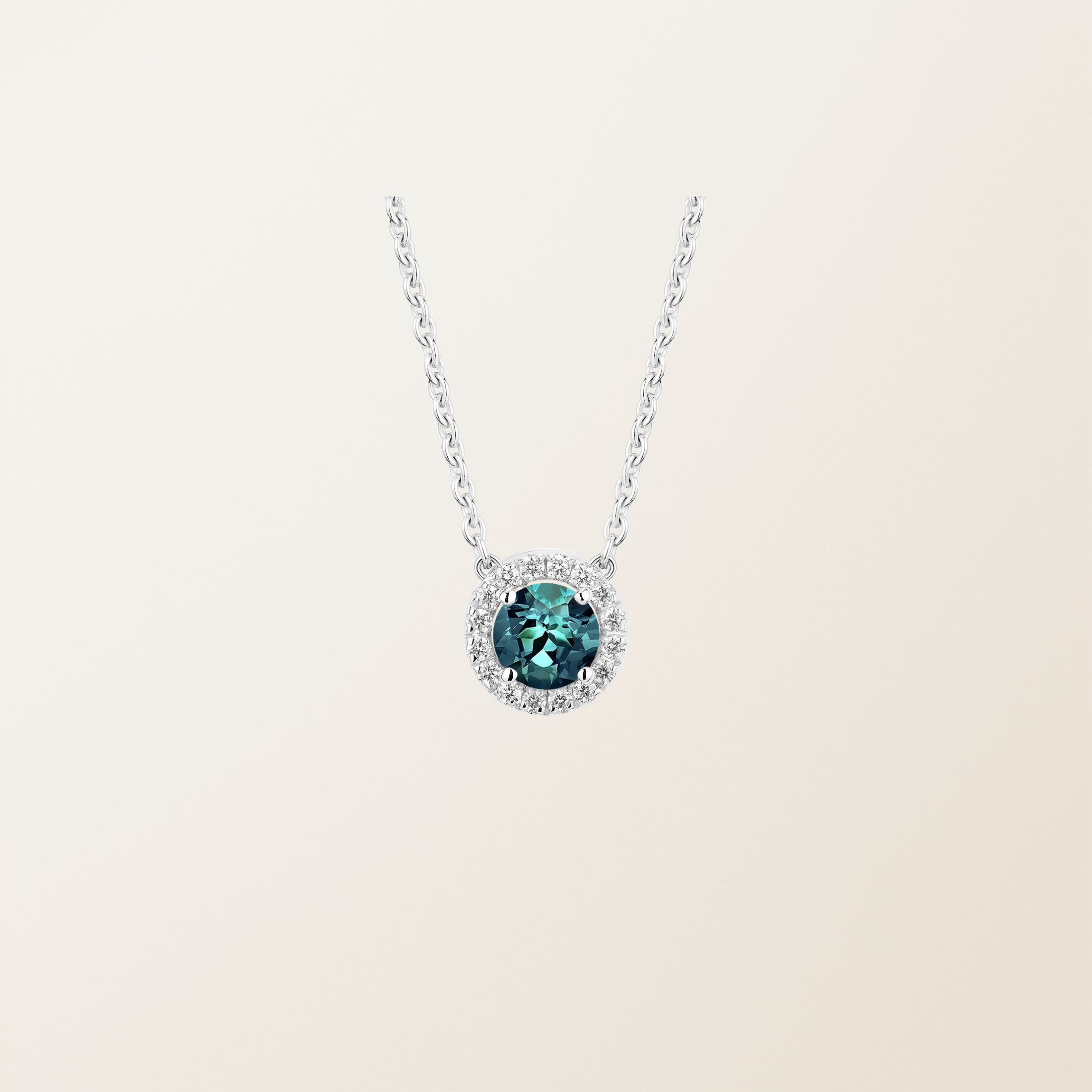 Pendentif Or blanc 18 cts Saphir Teal Rétromantique S