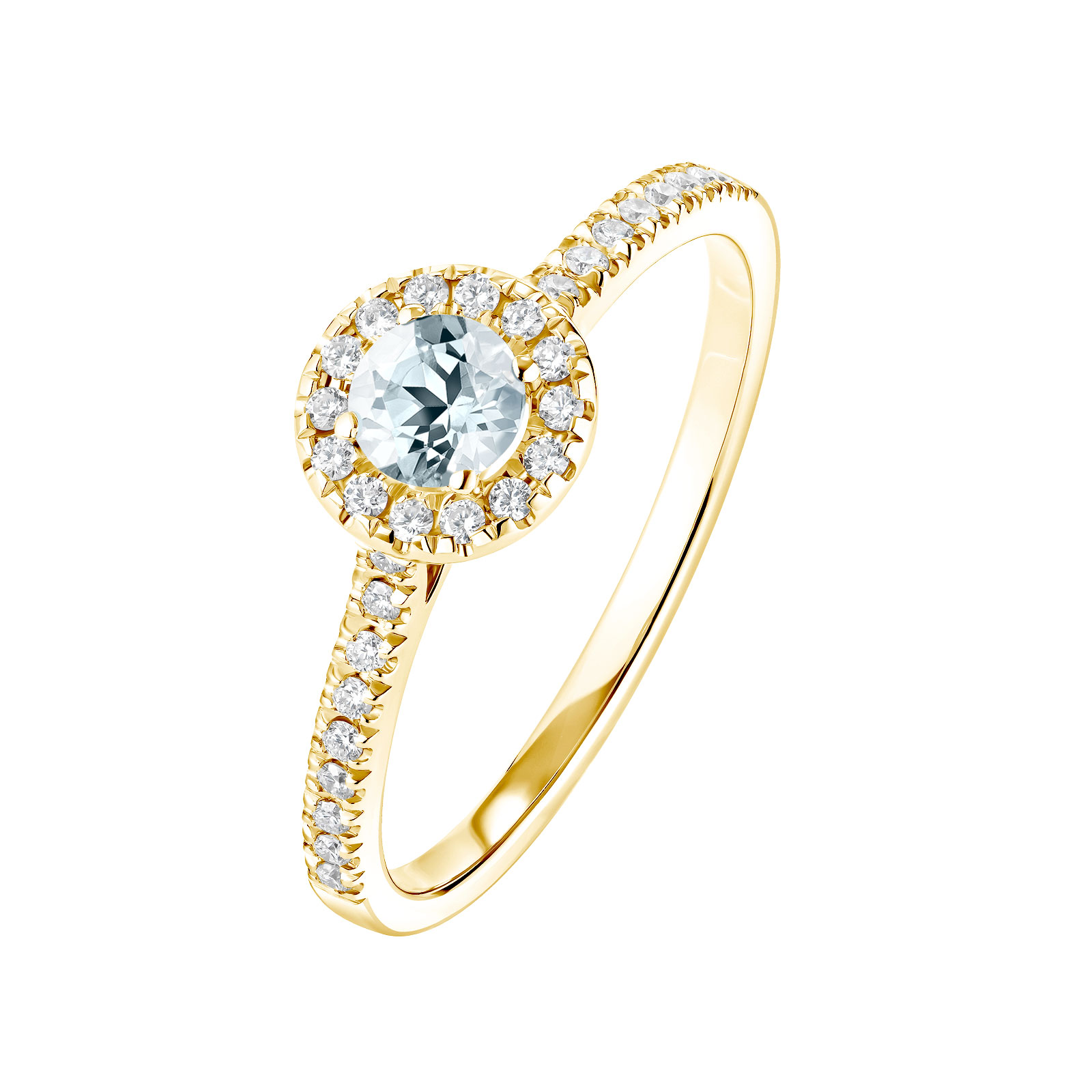Bague Or jaune Aigue-marine et diamants Rétromantique S Pavée 1