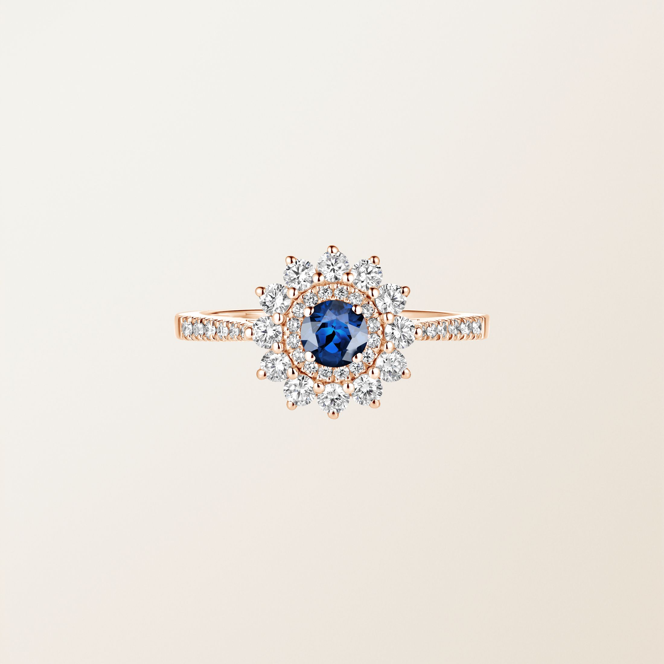 Bague Or rose 18 cts Saphir Lefkos 4 mm Pavée