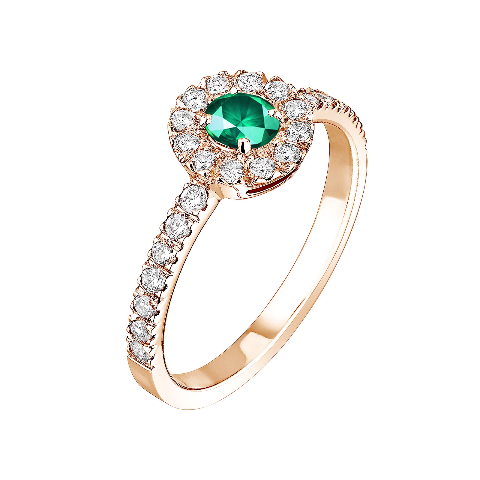 Bague Or rose Emeraude et diamants Rétromantique Solo Pavée 1