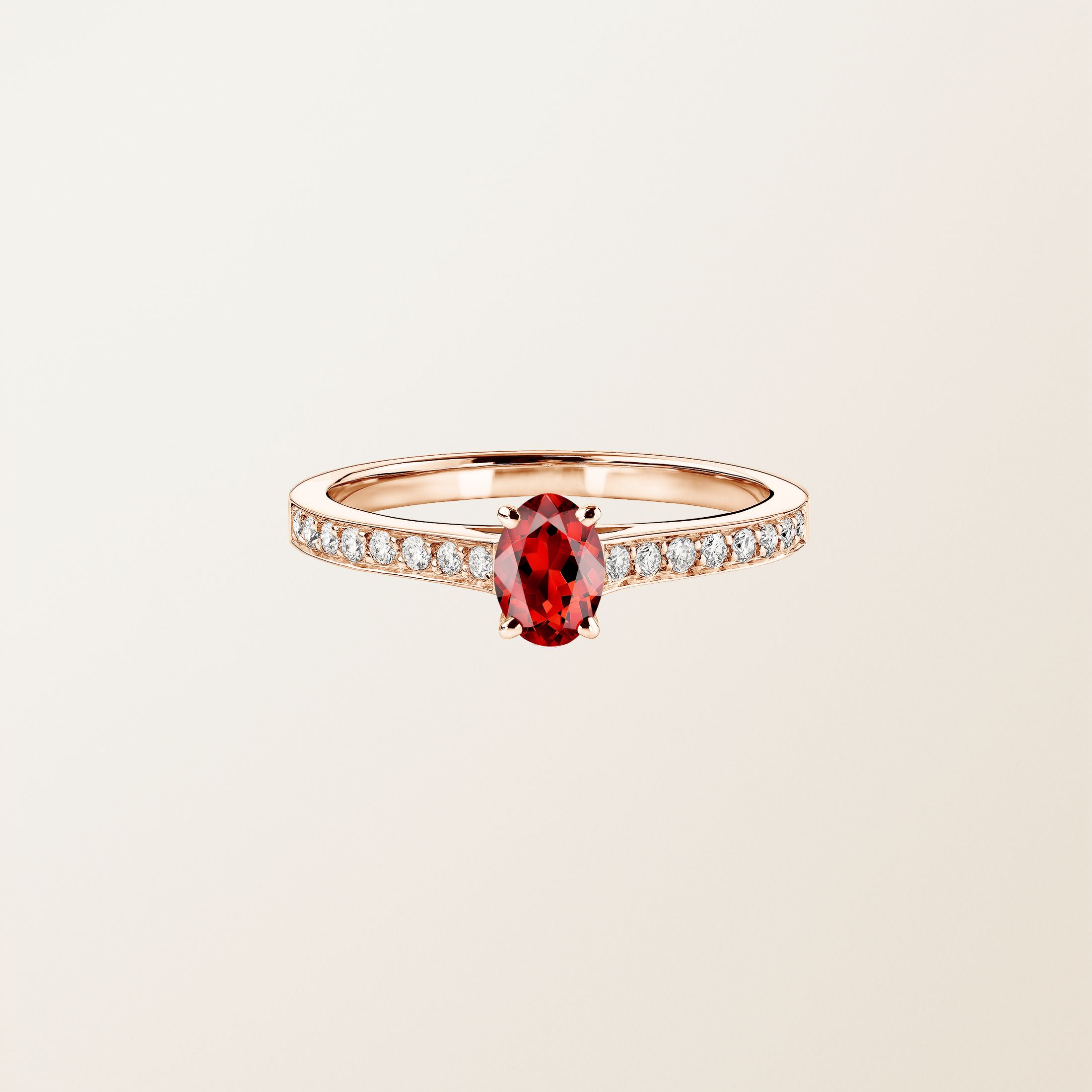 Bague Or rose 18 cts Grenat Lady Ovale Pavée