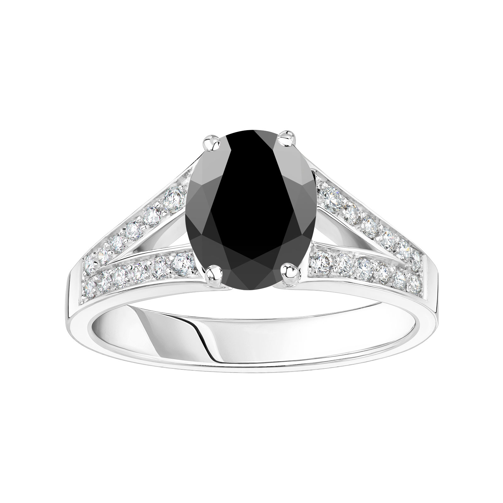 Bague Or blanc Spinelle noir et diamants Rétromantique Tiare Pavée 1