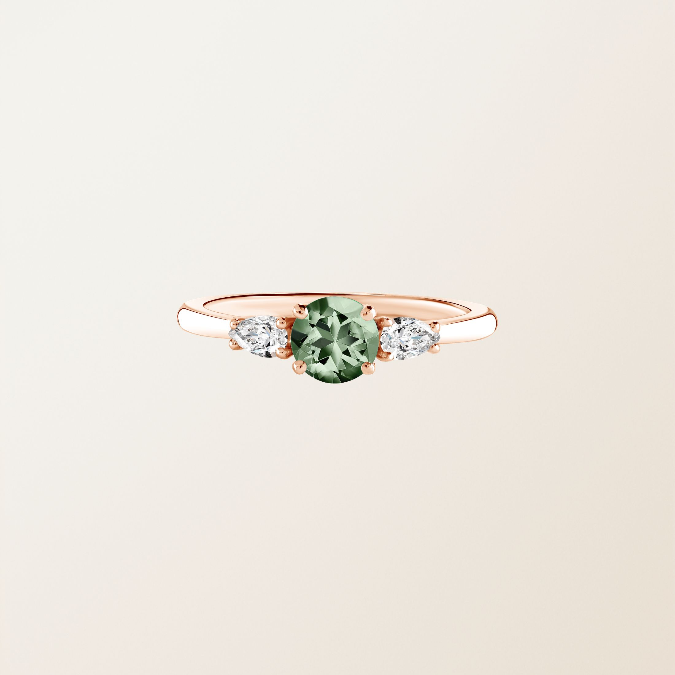 Bague Or rose 18 cts Saphir Vert Little Lady Duo de Poires